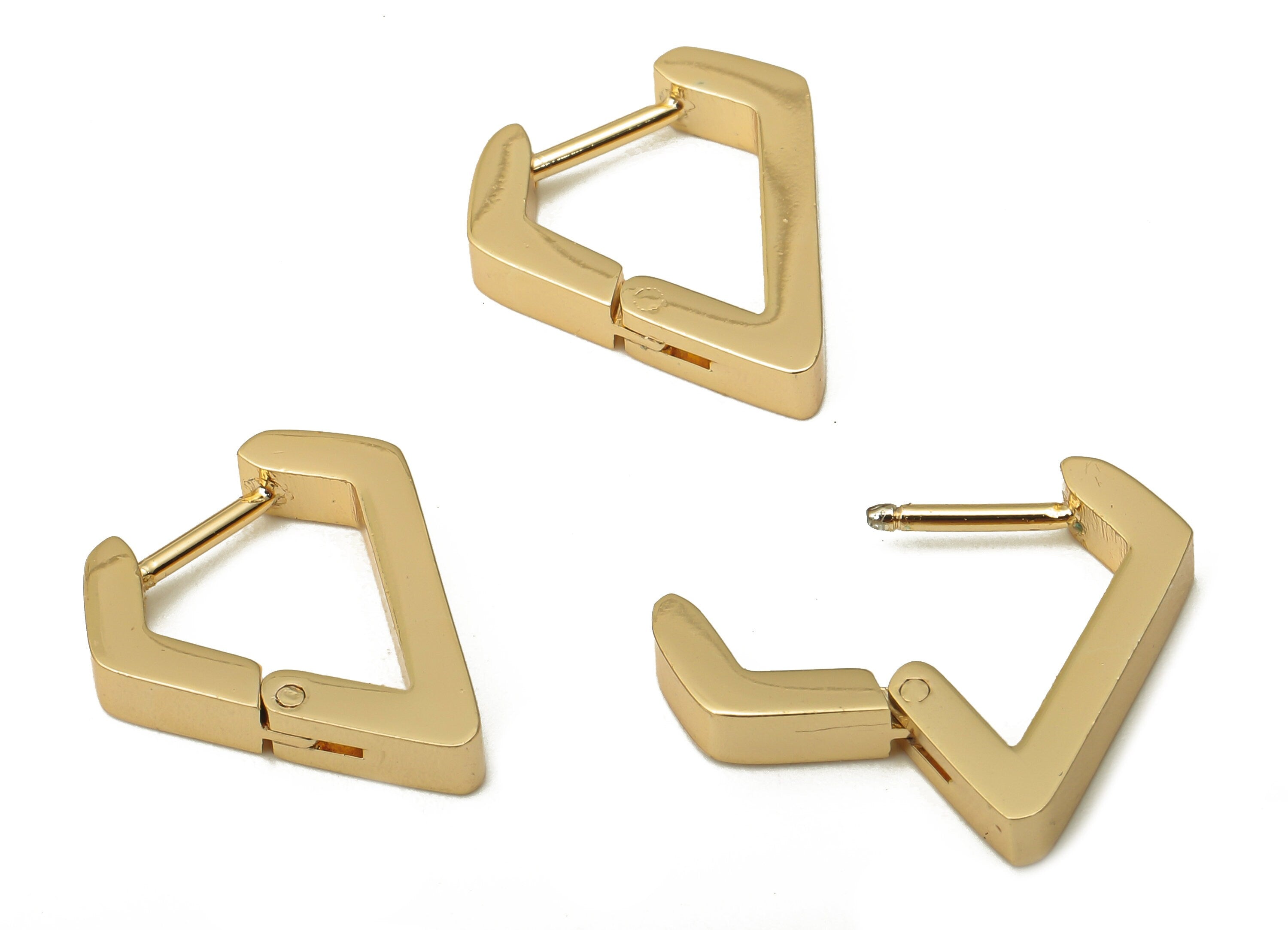 Brass Earrings Clasps - Brass Drop Hoop Clasps - Drop Diamond Earrings - 18K Real Gold Plated Brass - 15.9x13.98x2.78mm - RGP5075 - DOMEDBAZAAR