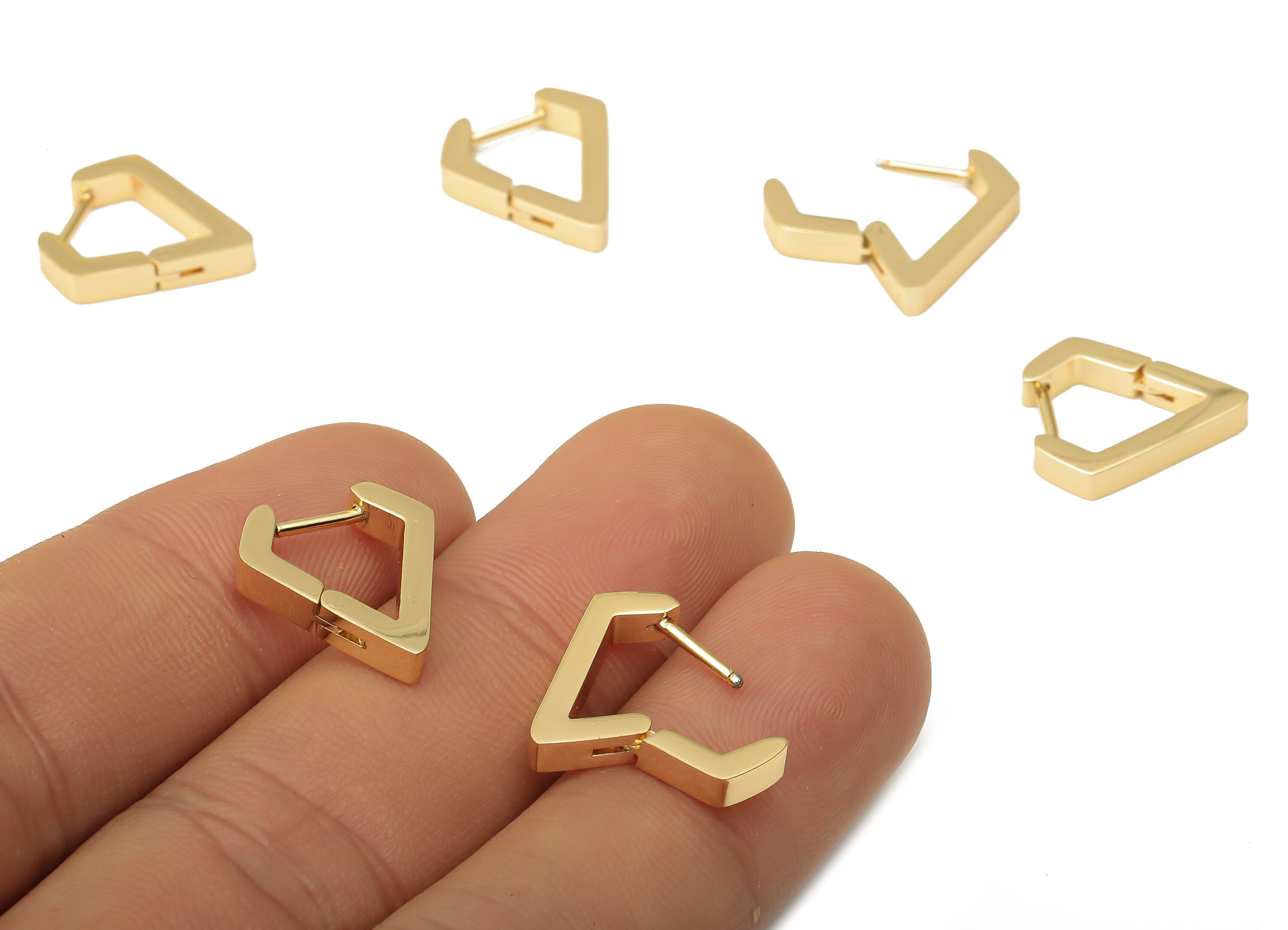 Brass Earrings Clasps - Brass Drop Hoop Clasps - Drop Diamond Earrings - 18K Real Gold Plated Brass - 15.9x13.98x2.78mm - RGP5075 - DOMEDBAZAAR
