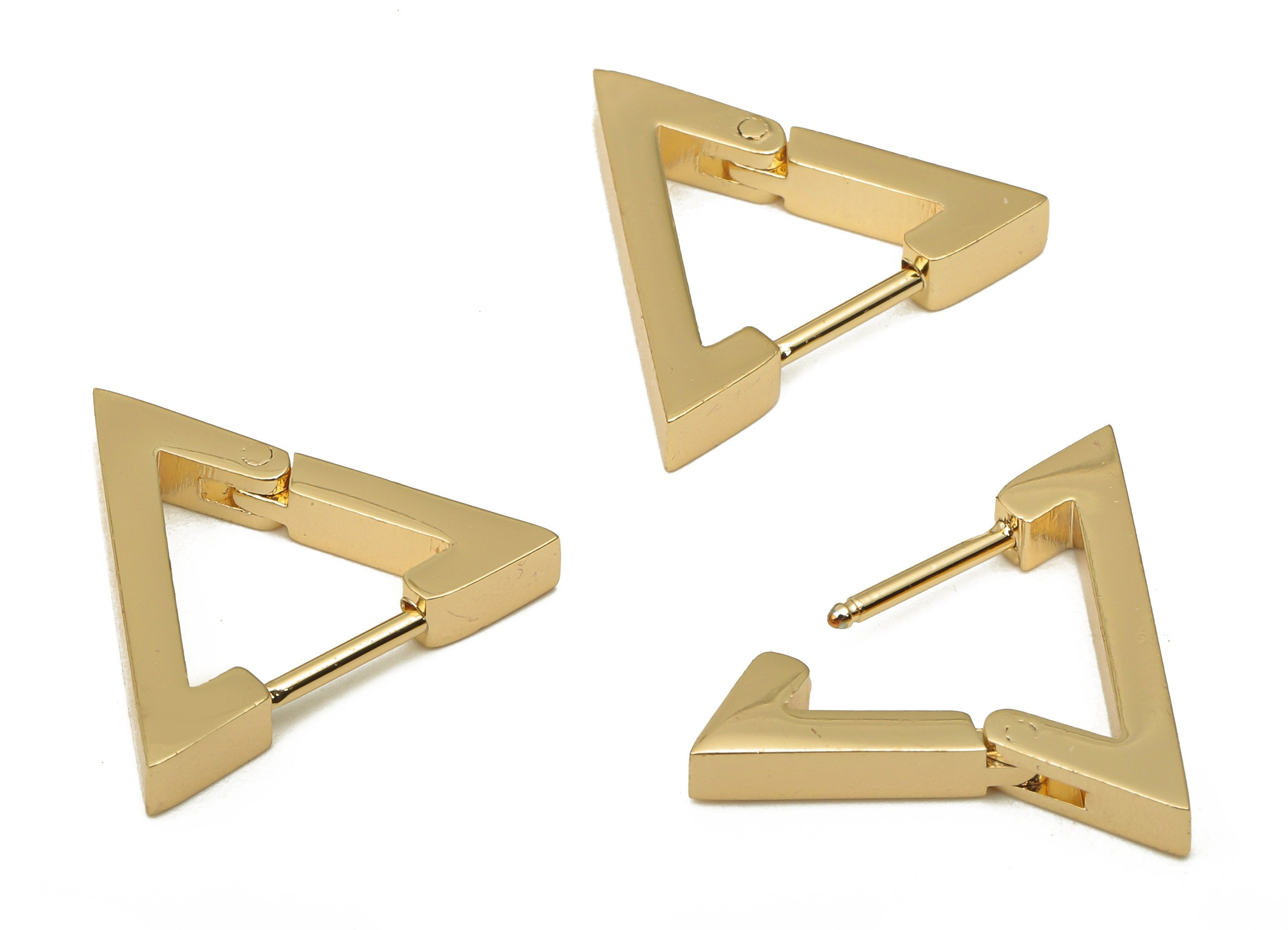 Brass Triangle Earrings Clasps - Brass Hoop Earrings - Brass Triangle Hoop Clasps - 18K Real Gold Plated Brass - 18.14x16x2.86mm - RGP5080 - DOMEDBAZAAR