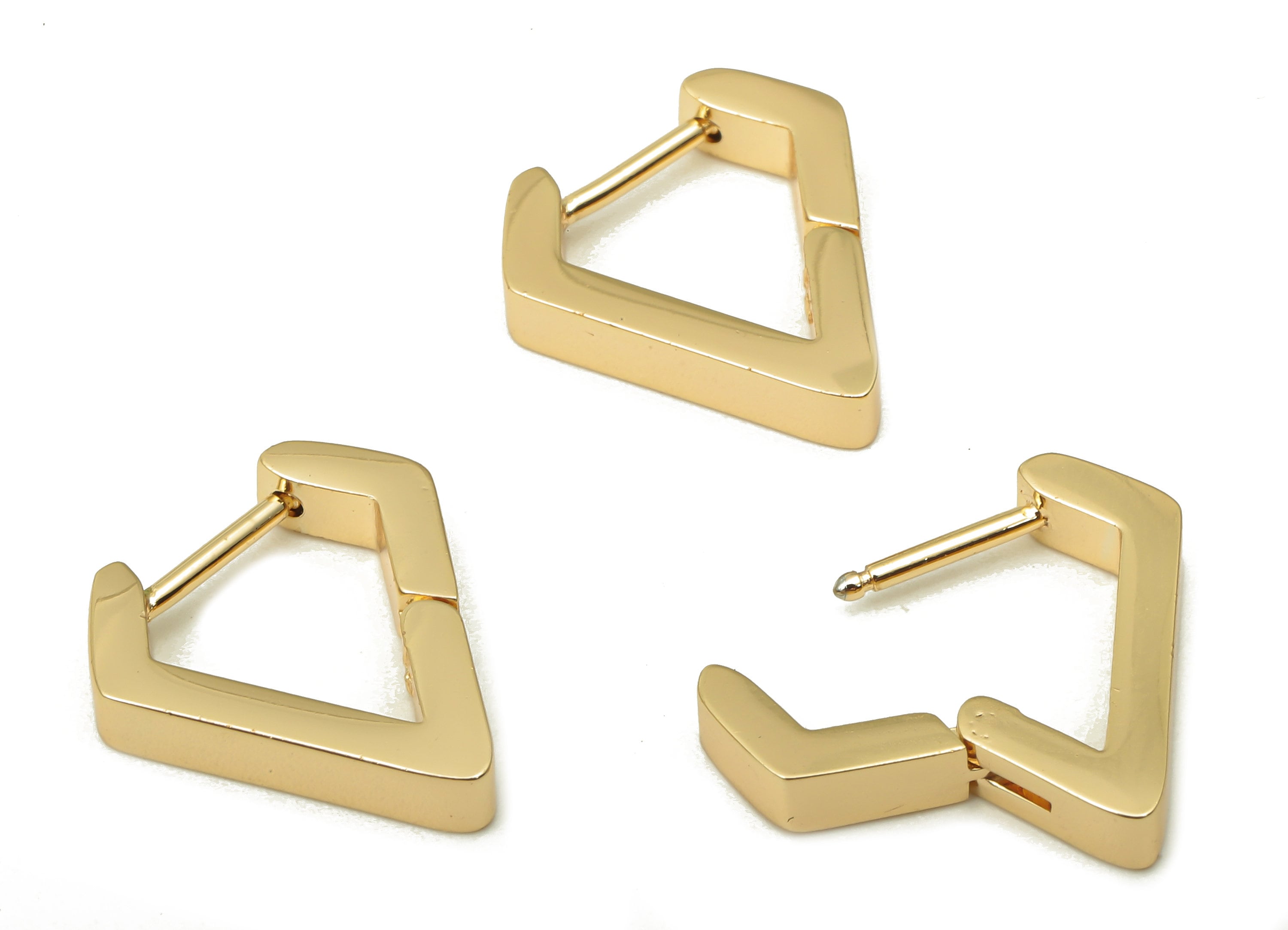 Brass Thick Diamond Earrings Clasps - Brass Clasp - Brass V Clasps - 18K Real Gold Plated Brass - 16.1x14.63x2.92mm - RGP5088 - DOMEDBAZAAR