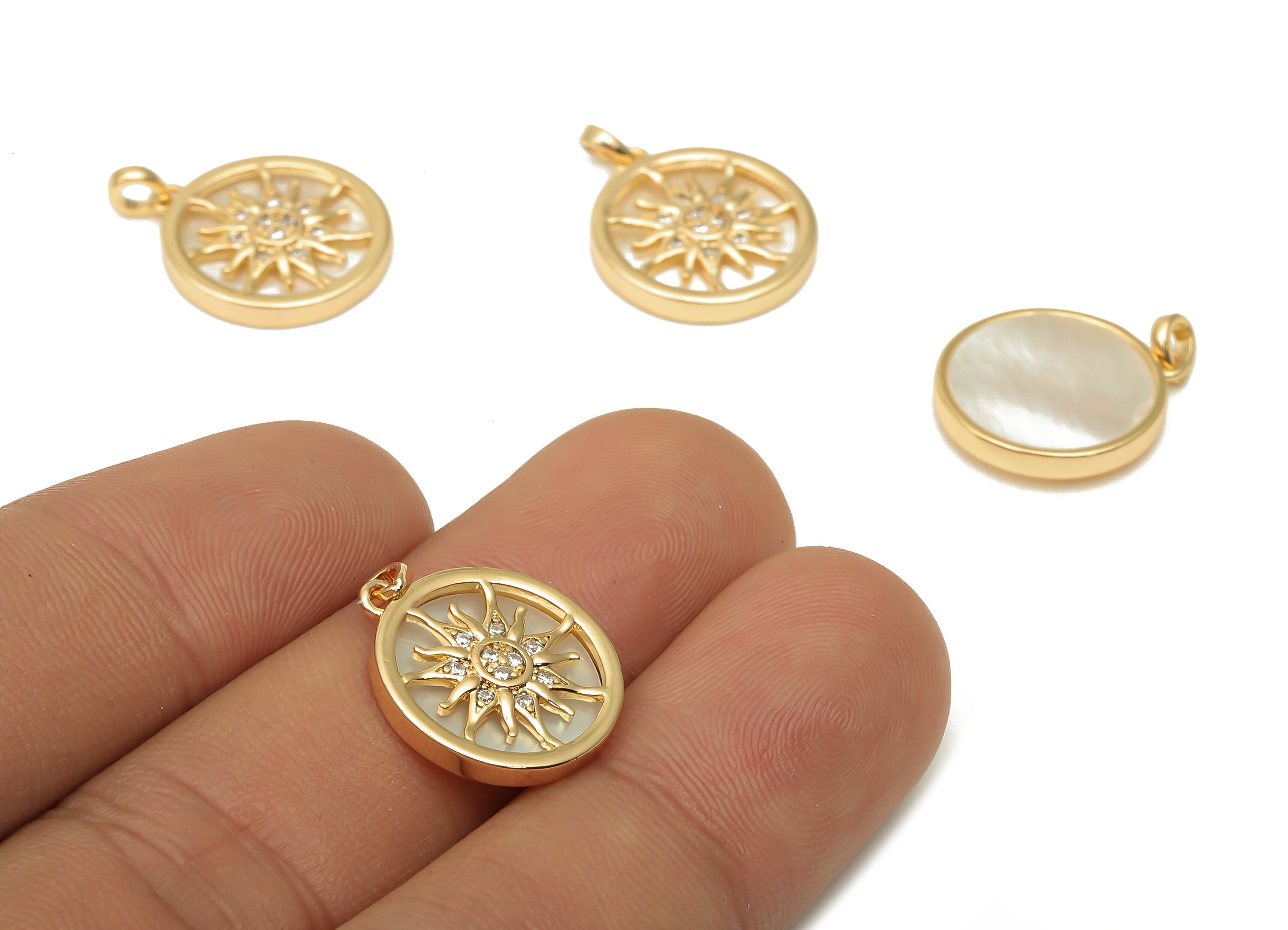 Brass Shell Earrings Charms With Zircon - Brass Shell Sun Hoop Pendant - Shell Charm - 18K Real Gold Plating - 19.84x15.06x2.29mm - RGP5091 - DOMEDBAZAAR