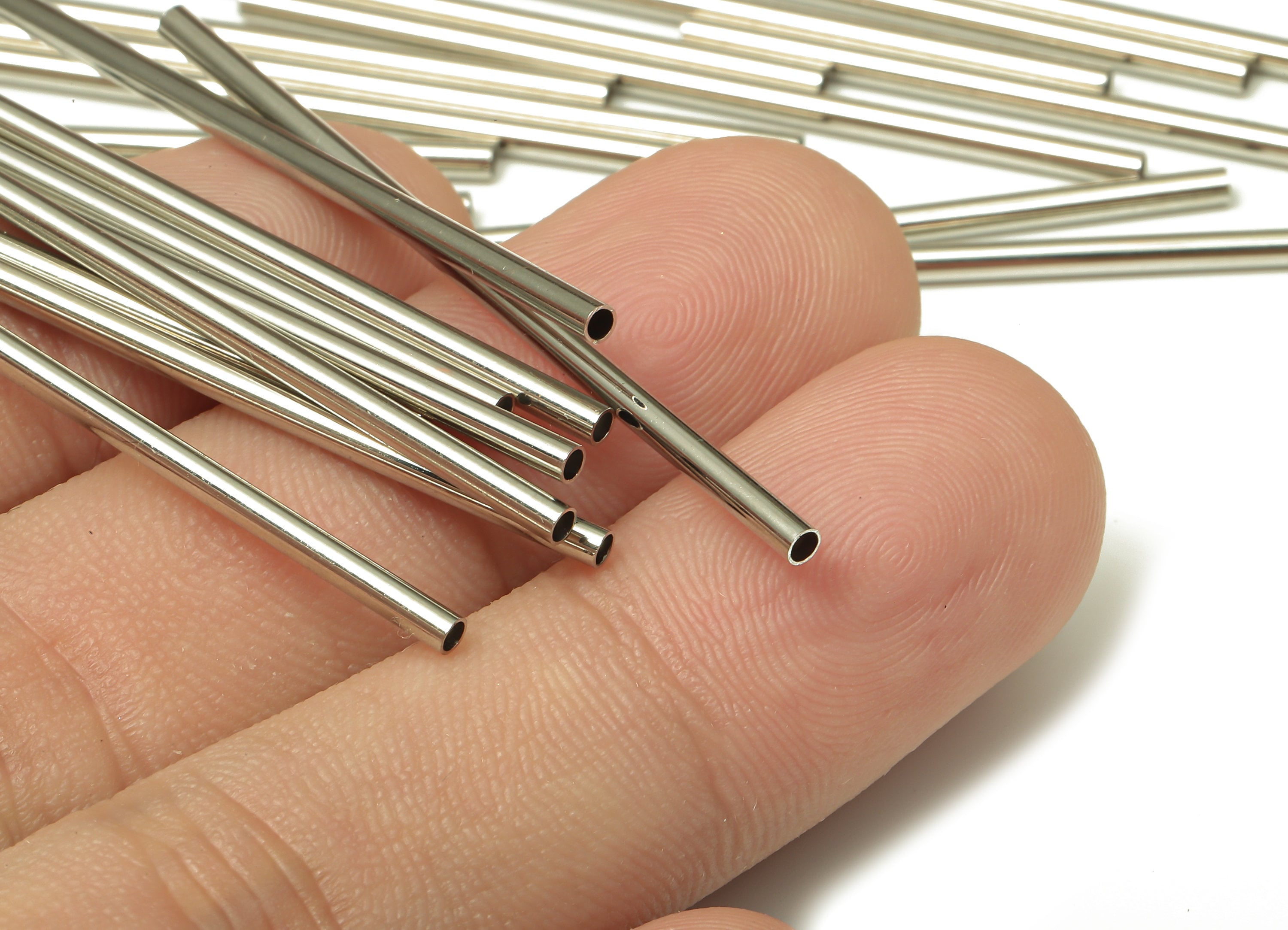 Silver Tone Himmeli Tubes - Brass Round Himmeli DIY Tube Beads - Circle Pipes for Geometric - For Air Plants - 2x0.2x50mm- PP4568S-50 - DOMEDBAZAAR