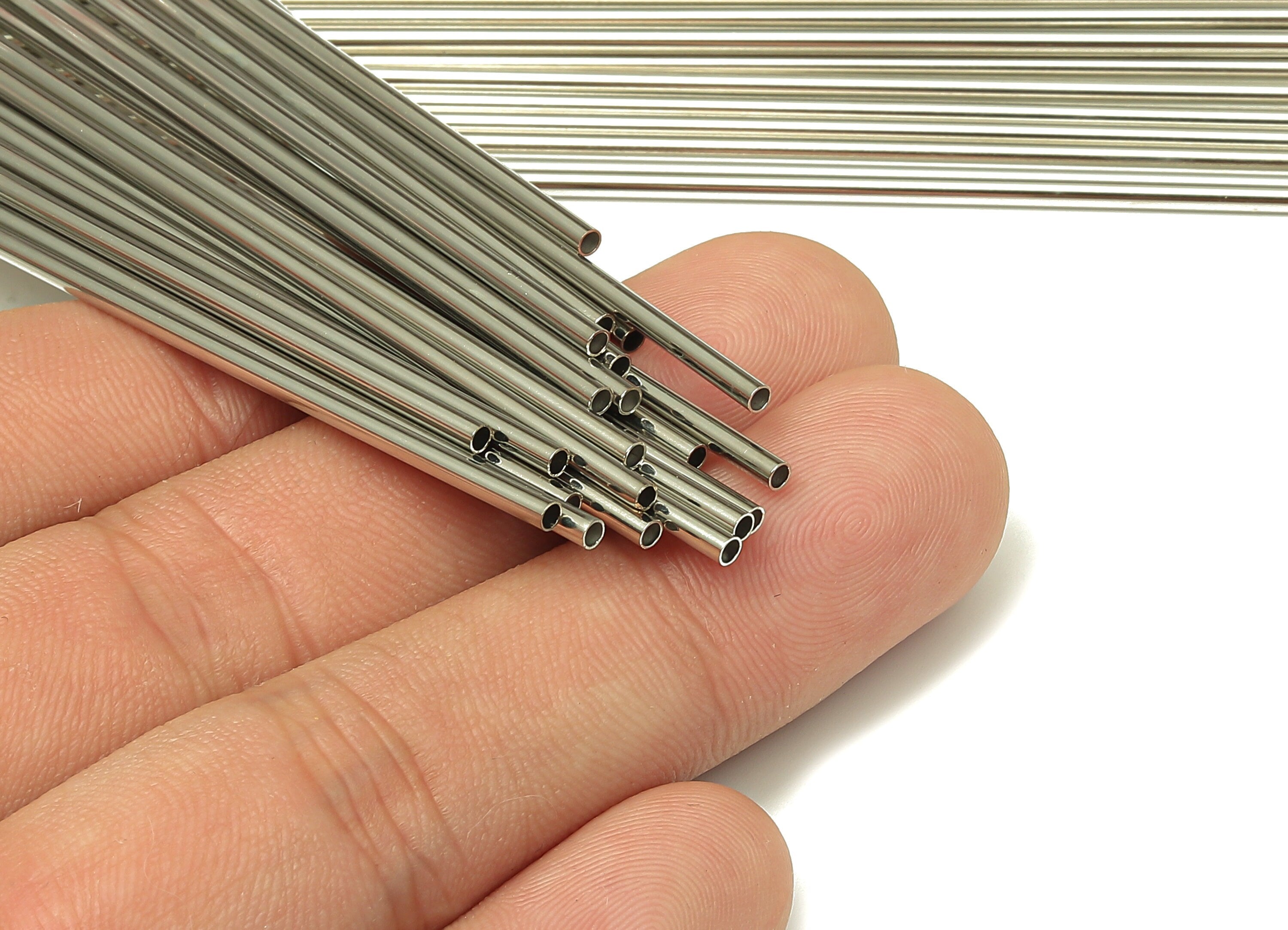 Silver Tone Himmeli Tubes - Brass Round Himmeli DIY Tube Beads - Circle Pipes for Geometric - For Air Plants - 2x0.2x180mm- PP4568S-180 - DOMEDBAZAAR