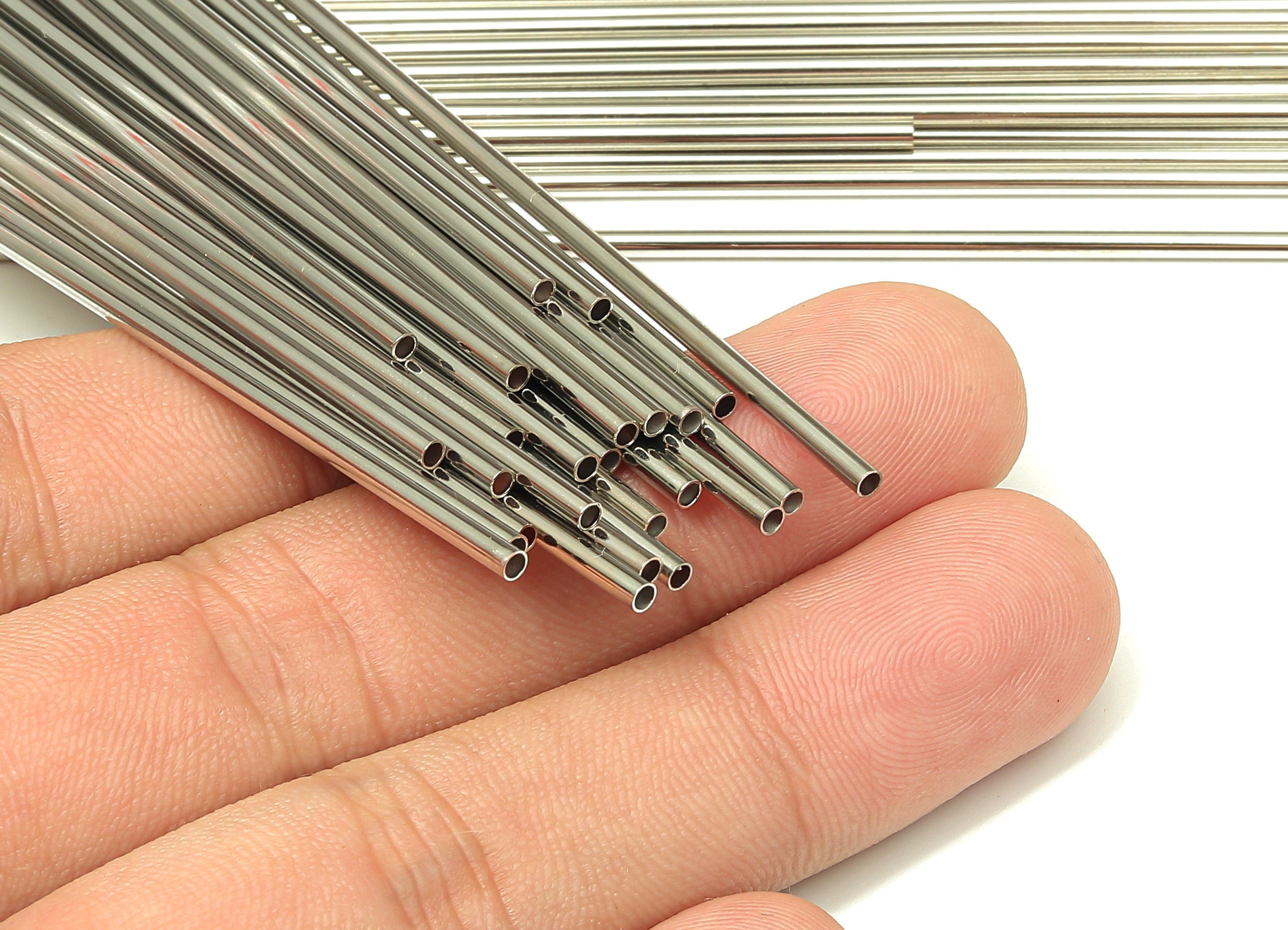 Silver Tone Himmeli Tubes - Brass Round Himmeli DIY Tube Beads - Circle Pipes for Geometric - For Air Plants - 2x0.2x140mm- PP4568S-140 - DOMEDBAZAAR