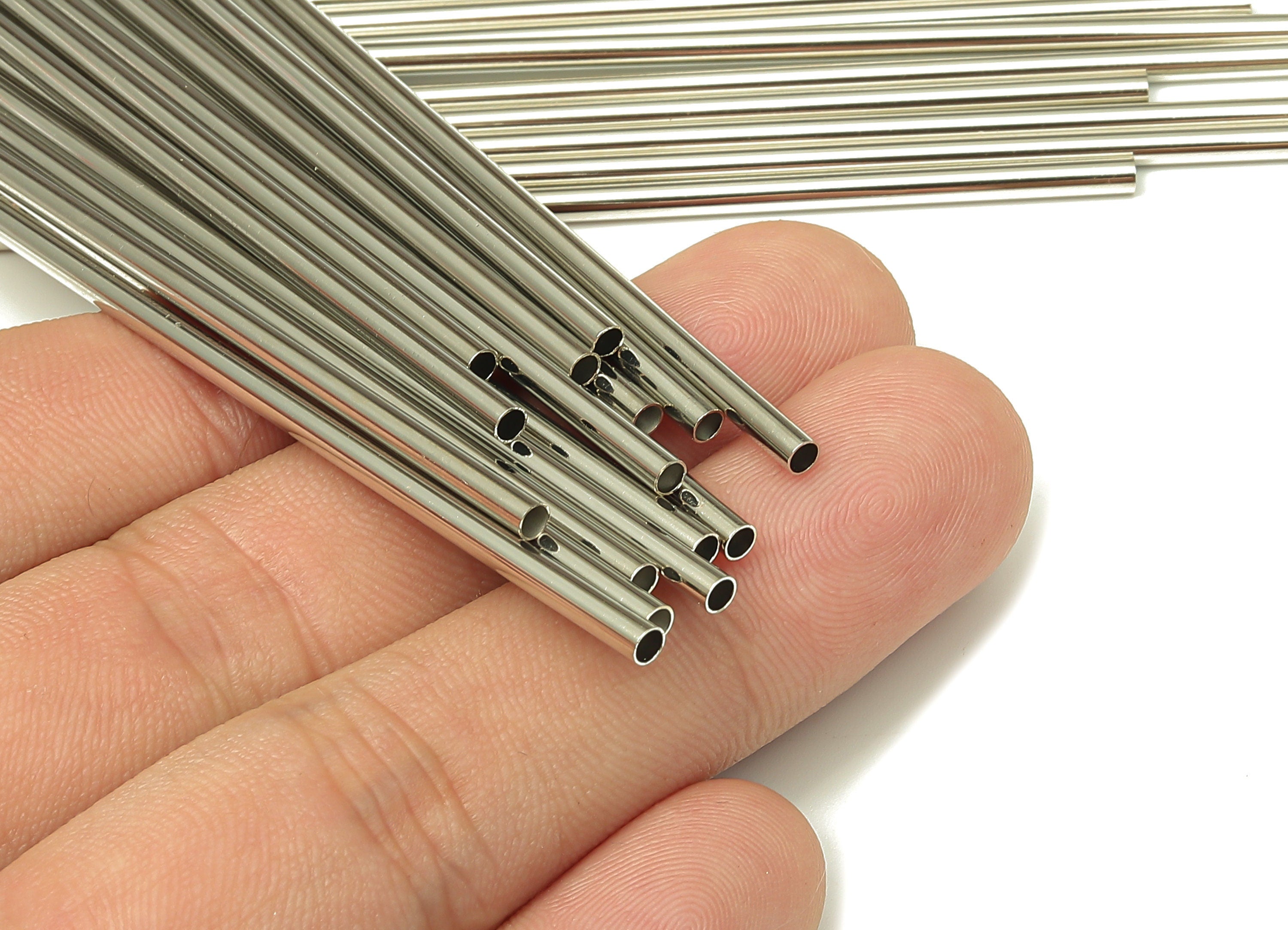 Silver Tone Himmeli Tubes - Brass Round Himmeli DIY Tube Beads - Circle Pipes for Geometric - For Air Plants -2.5x0.2x150mm- PP4569S-150 - DOMEDBAZAAR