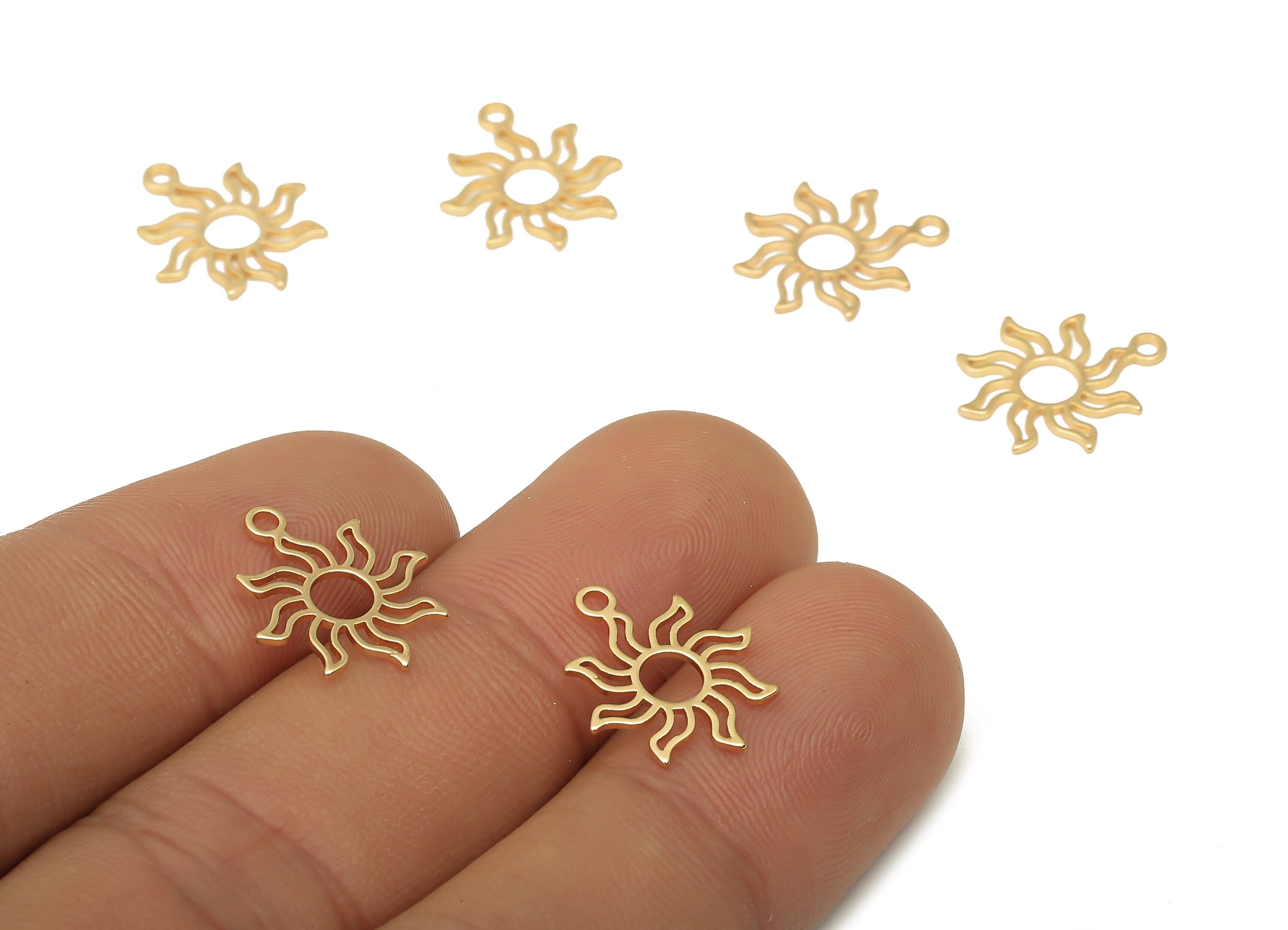 Brass Sunflower Earrings Charms - Bras Sun Pendant - Brass Flower Earrings - 18K Real Gold Plated Brass - 14.86x12.04x0.62mm - RGP5097 - DOMEDBAZAAR