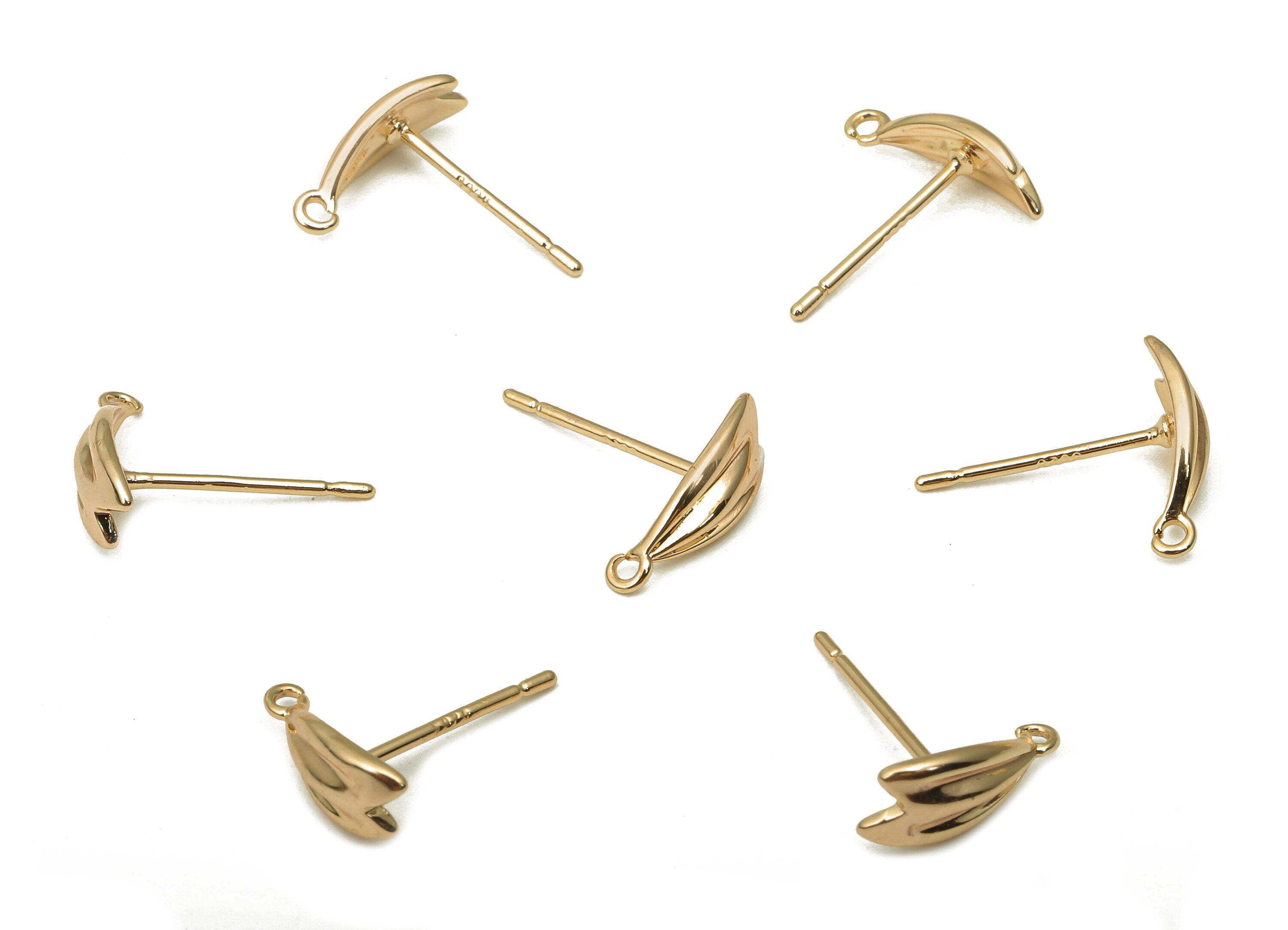 Brass Wing Earrings Studs - Brass Silver Earring With Loop - 925 Silver Stud - 18k Real Gold Plated - 11.16x4.72x1.3mm -RGP5098 - DOMEDBAZAAR