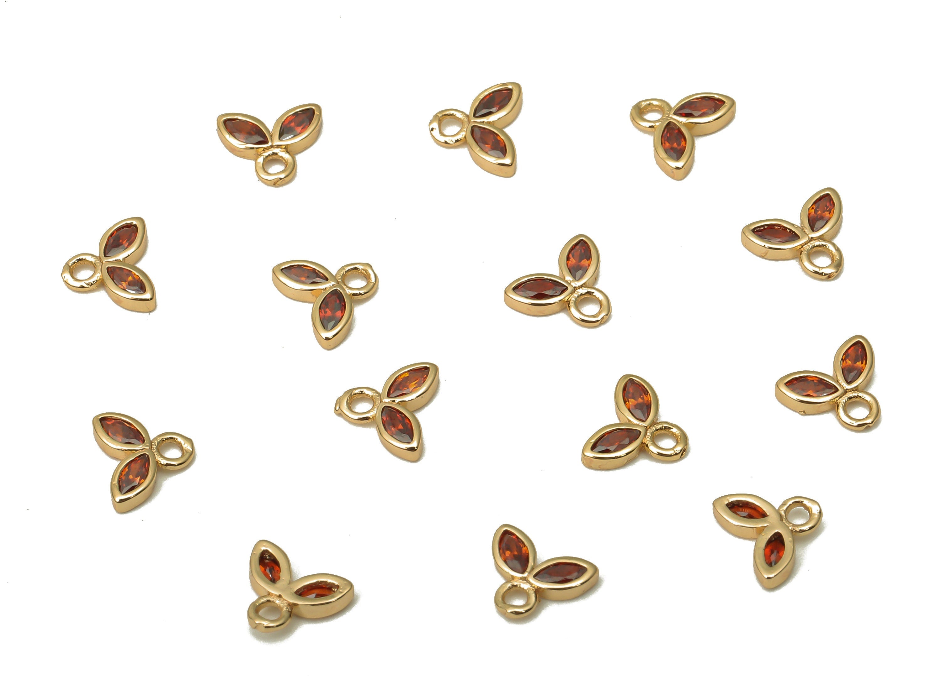 Brass Tiny Flower Earrings Charms with Zircon - Mini Marquise Charm For Bracelet - 18k Real Gold Plating Pendant - 6.04x5x1.3mm - RGP5101 - DOMEDBAZAAR