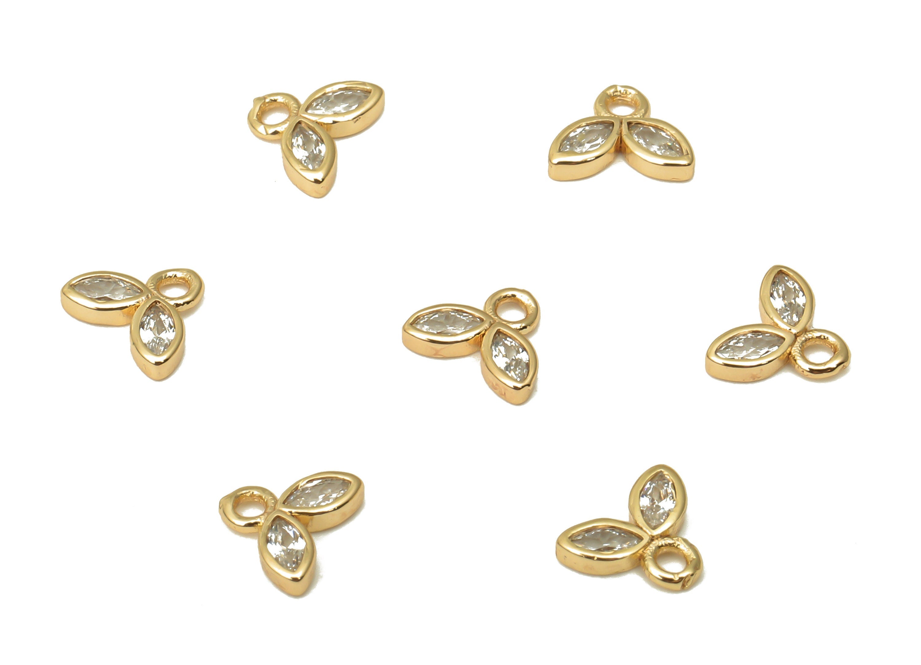 Brass Tiny Flower Earrings Charms with Zircon - Mini Marquise Charm For Bracelet - 18k Real Gold Plating Pendant - 6.04x5x1.3mm - RGP5103 - DOMEDBAZAAR