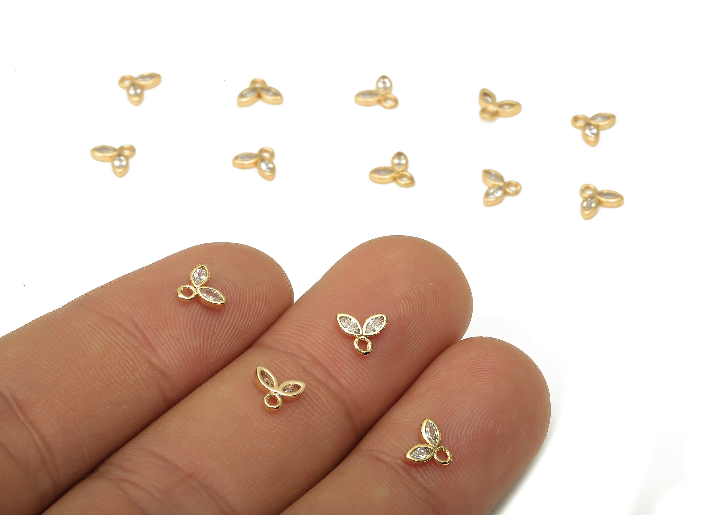 Brass Tiny Flower Earrings Charms with Zircon - Mini Marquise Charm For Bracelet - 18k Real Gold Plating Pendant - 6.04x5x1.3mm - RGP5103 - DOMEDBAZAAR
