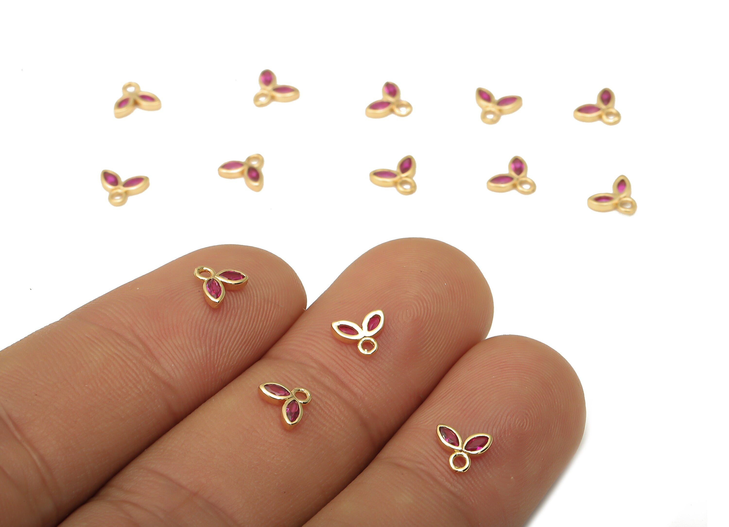 Brass Tiny Flower Earrings Charms with Zircon - Mini Marquise Charm For Bracelet - 18k Real Gold Plating Pendant - 6.04x5x1.3mm - RGP5104 - DOMEDBAZAAR