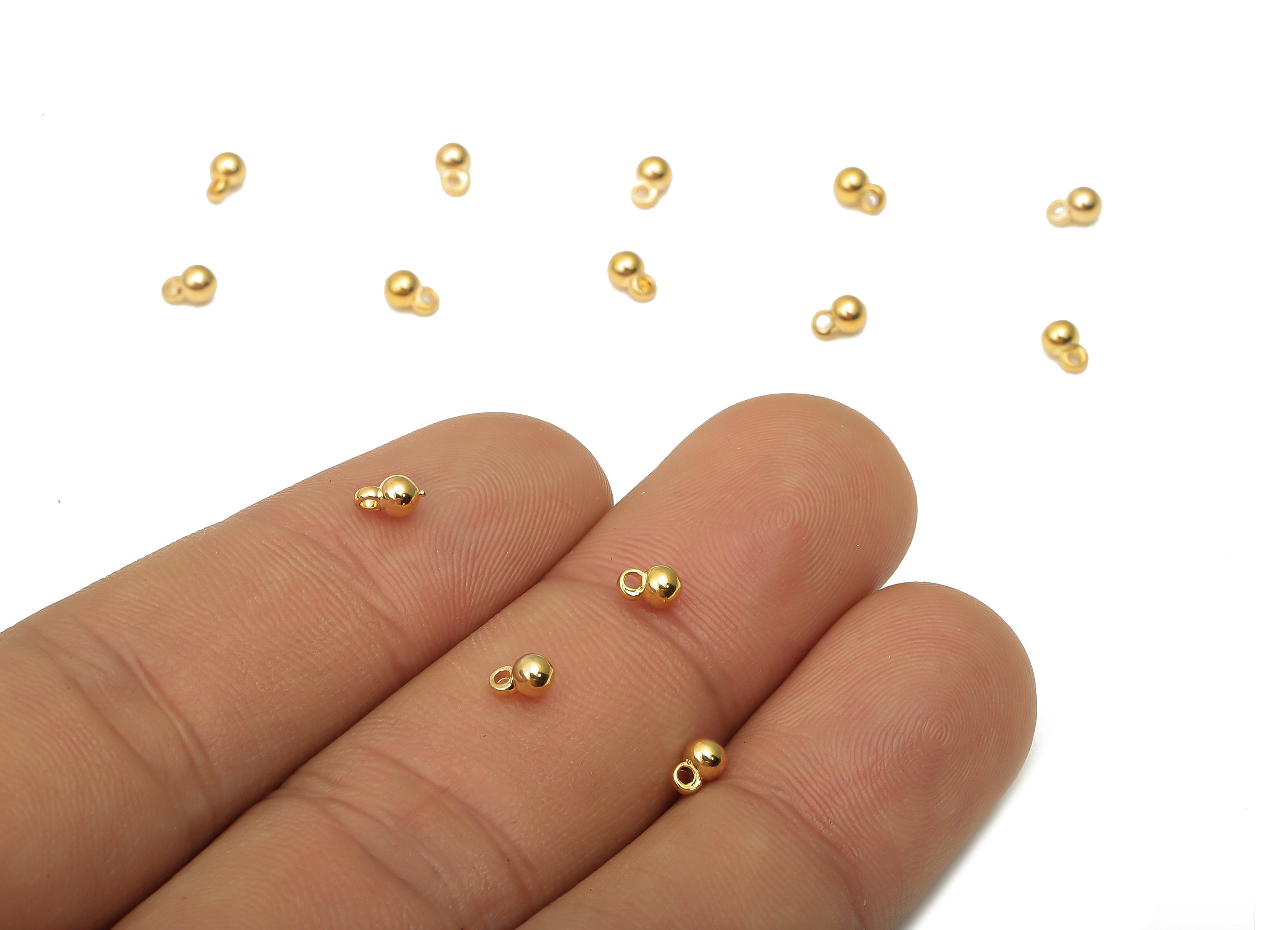 Brass Small Round Ball Earring Charm - Brass Tiny Pendants - Gold Mini Ball Bracelet Charm - 18K Real Gold Plated - 4.5x3x3mm - RGP5107 - DOMEDBAZAAR