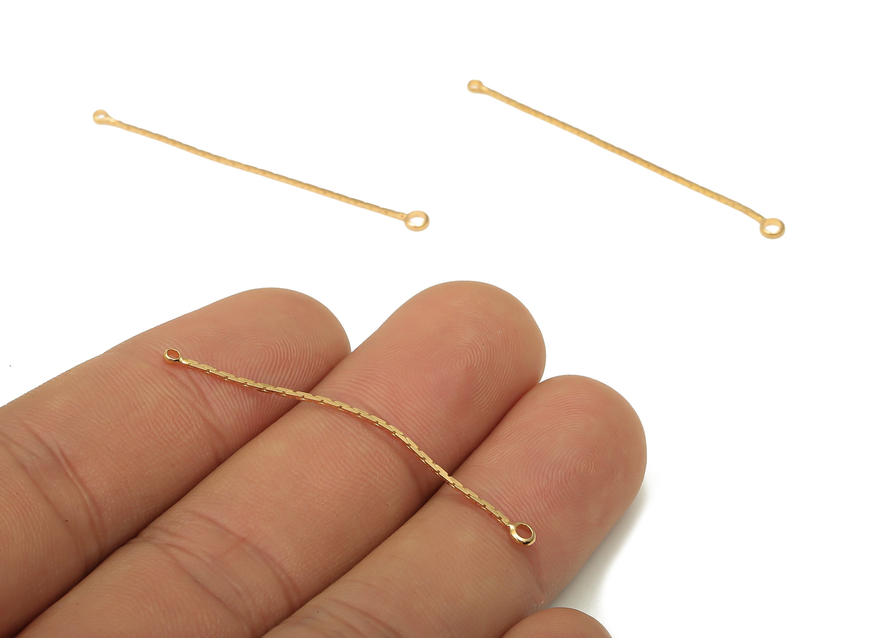 Brass Chain Earring Connector - Brass Snake Chain Connector - 18K Real Gold Plated Brass - Jewelry Supplies - 44x0.95x0.95mm - RGP5108 - DOMEDBAZAAR
