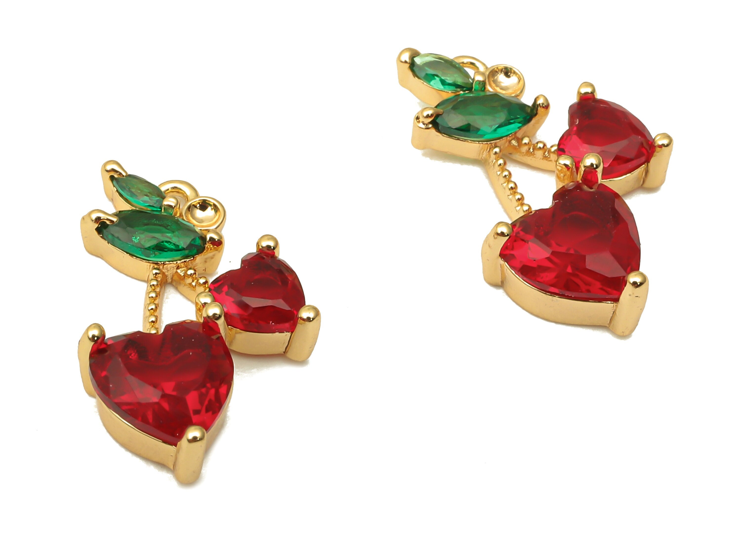 Brass Heart Earring Charm with Zircon - Brass Marquise Strawberry Heart Pendant - 18K Real Gold Plated Brass - 16.45x9.94x3.24mm - RGP5109 - DOMEDBAZAAR
