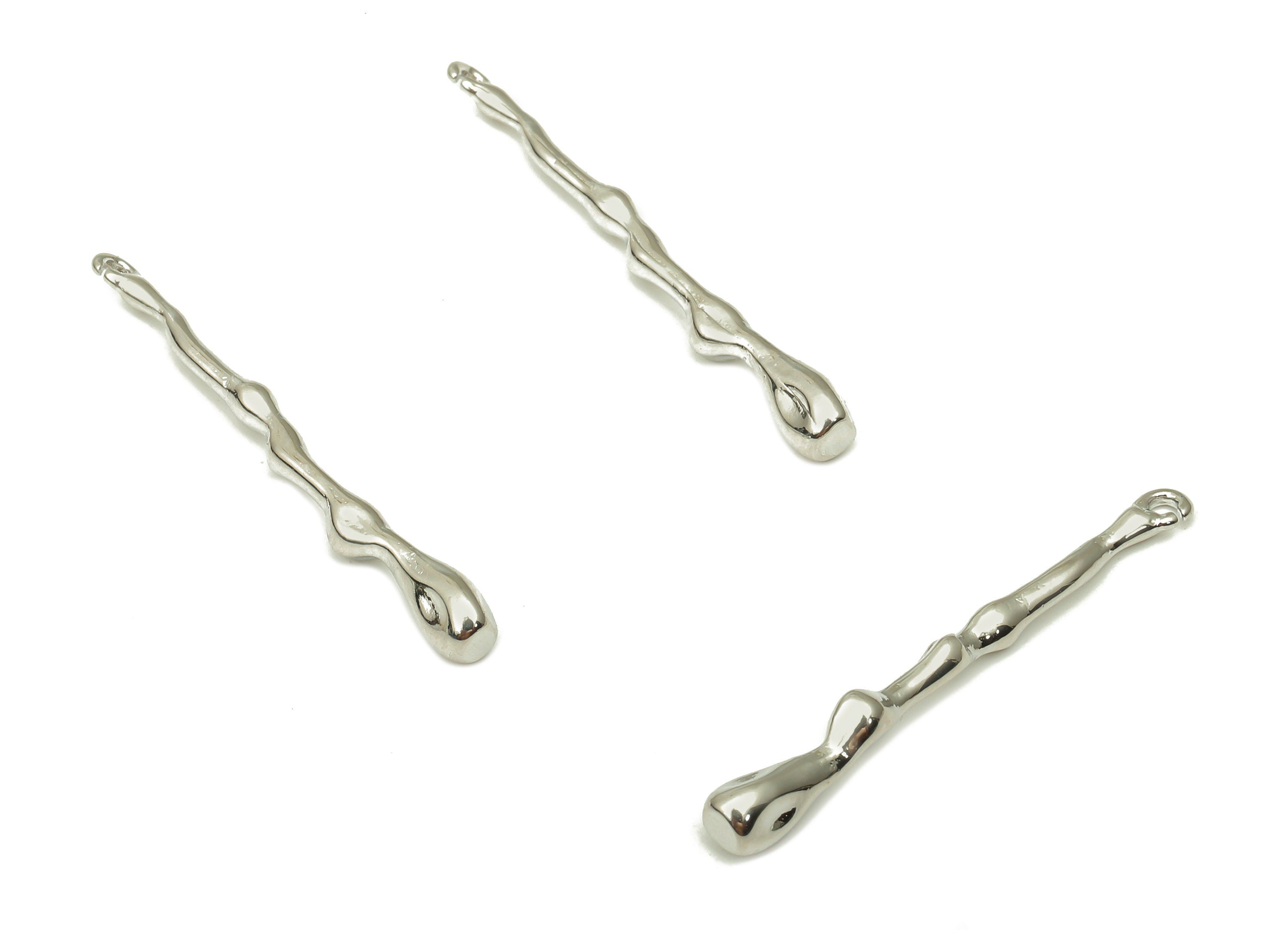 Brass Melting Long Bar Earring - Brass Irregular Earring - Brass Long Charm - 18K Real Gold White Plated Brass -30.82x3.36x3.36mm - RGP5110S - DOMEDBAZAAR