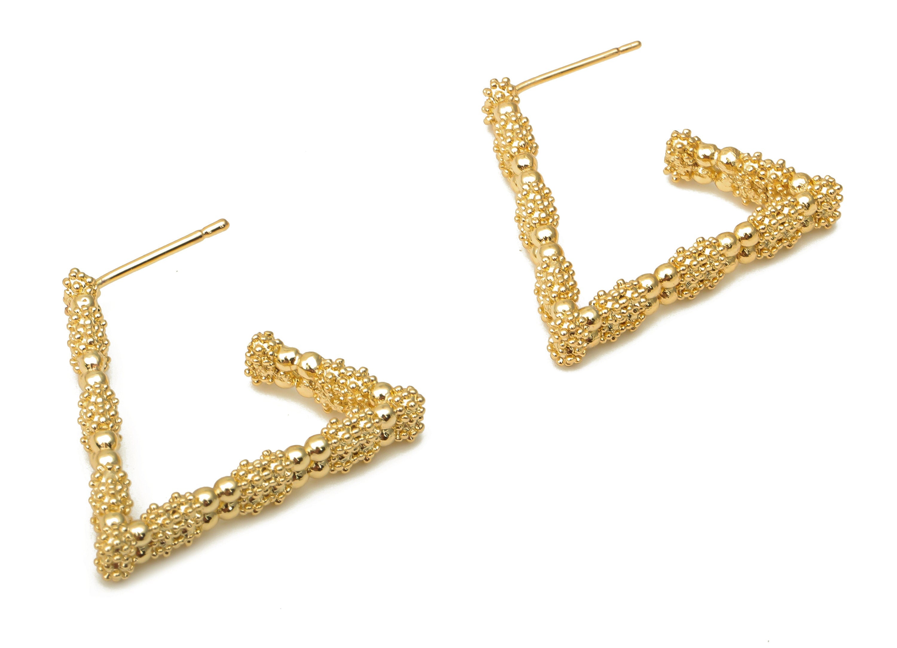 Brass Triangle Earring Post - Geometric Gold Open Triangle Hoop Earring - 925 Silver Stud -18K Real Gold Plating - 27.95x24.7x2.9mm -RGP5114 - DOMEDBAZAAR