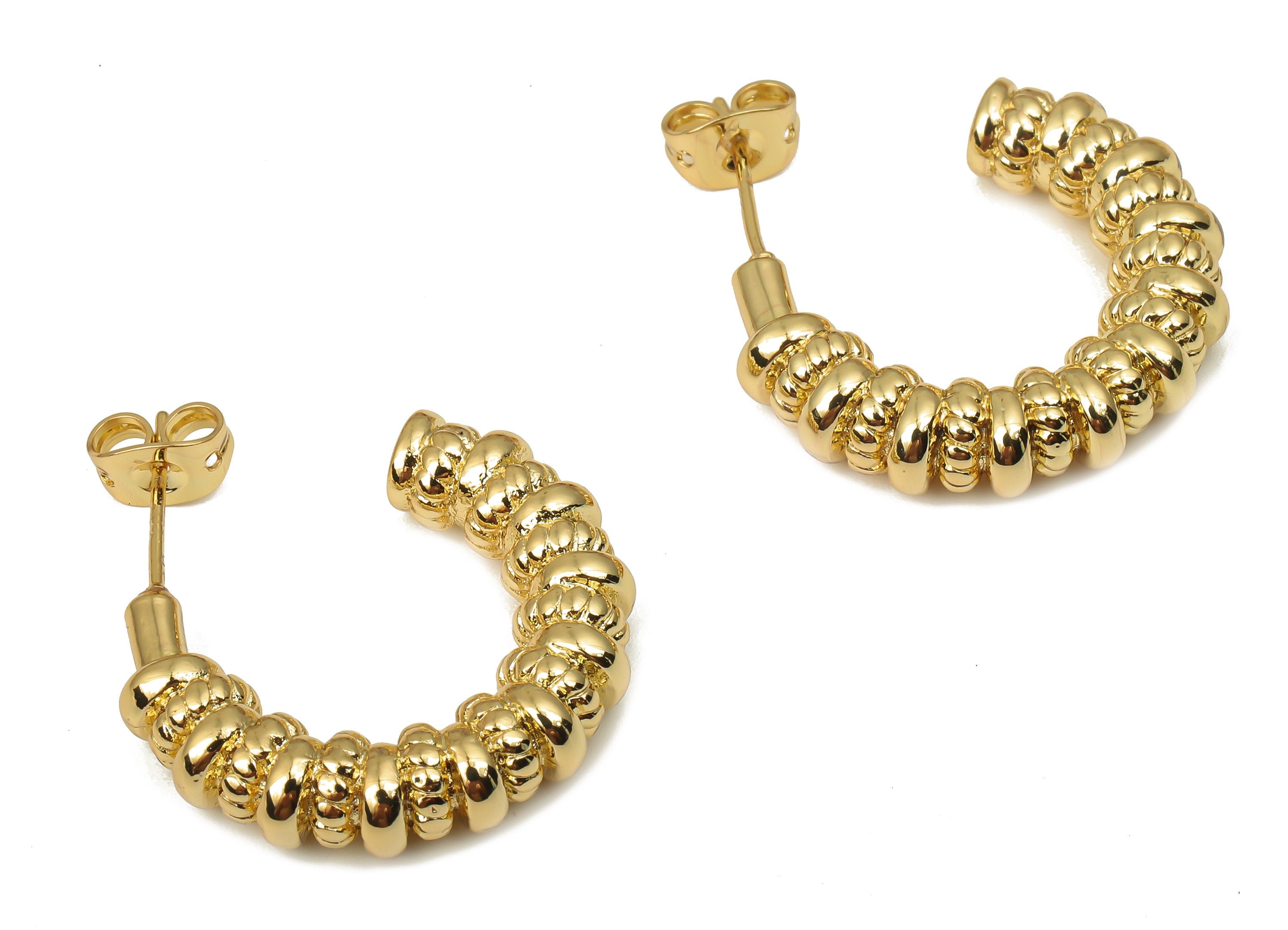 Brass C Earring Posts - Brass C Open Hoop Earring Stud - 925 Silver Stud - 18K Real Gold Plated Brass - 24.9x18.45x5.42mm - RGP5117 - DOMEDBAZAAR