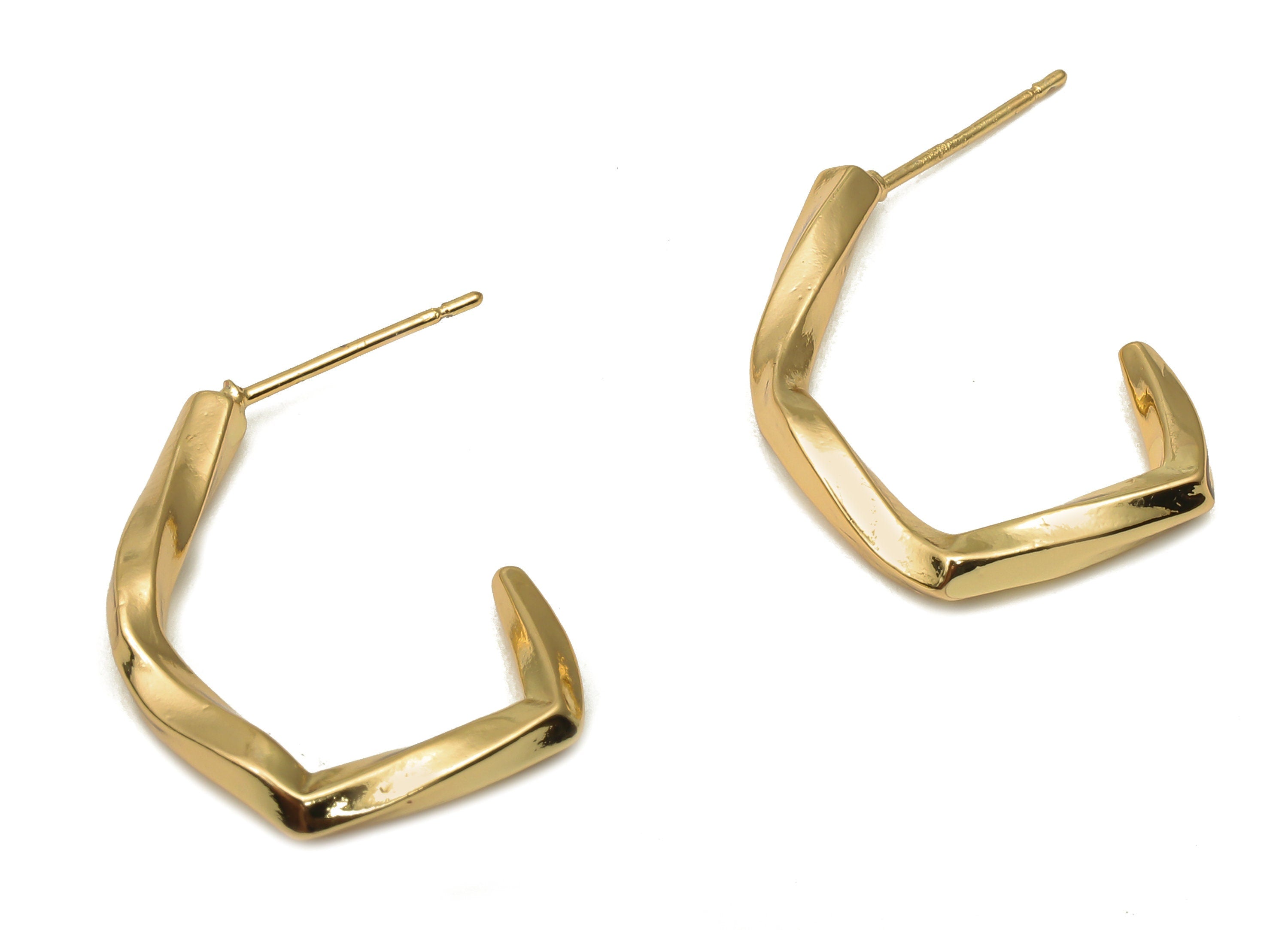 Brass Square Earring Posts - Brass Square Stud - 925 Silver Stud - 18K Real Gold Plated - Brass Stud Earrings - 23.87x18.5x2.88mm - RGP5121 - DOMEDBAZAAR