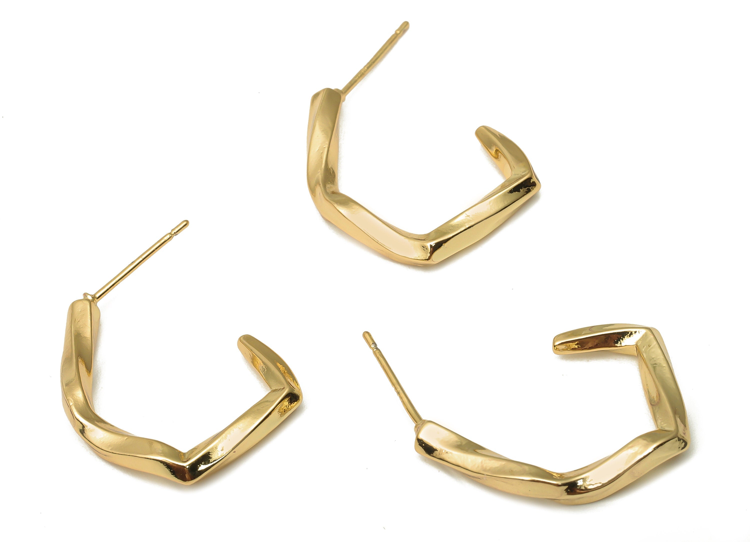 Brass Square Earring Posts - Brass Square Stud - 925 Silver Stud - 18K Real Gold Plated - Brass Stud Earrings - 23.87x18.5x2.88mm - RGP5121 - DOMEDBAZAAR