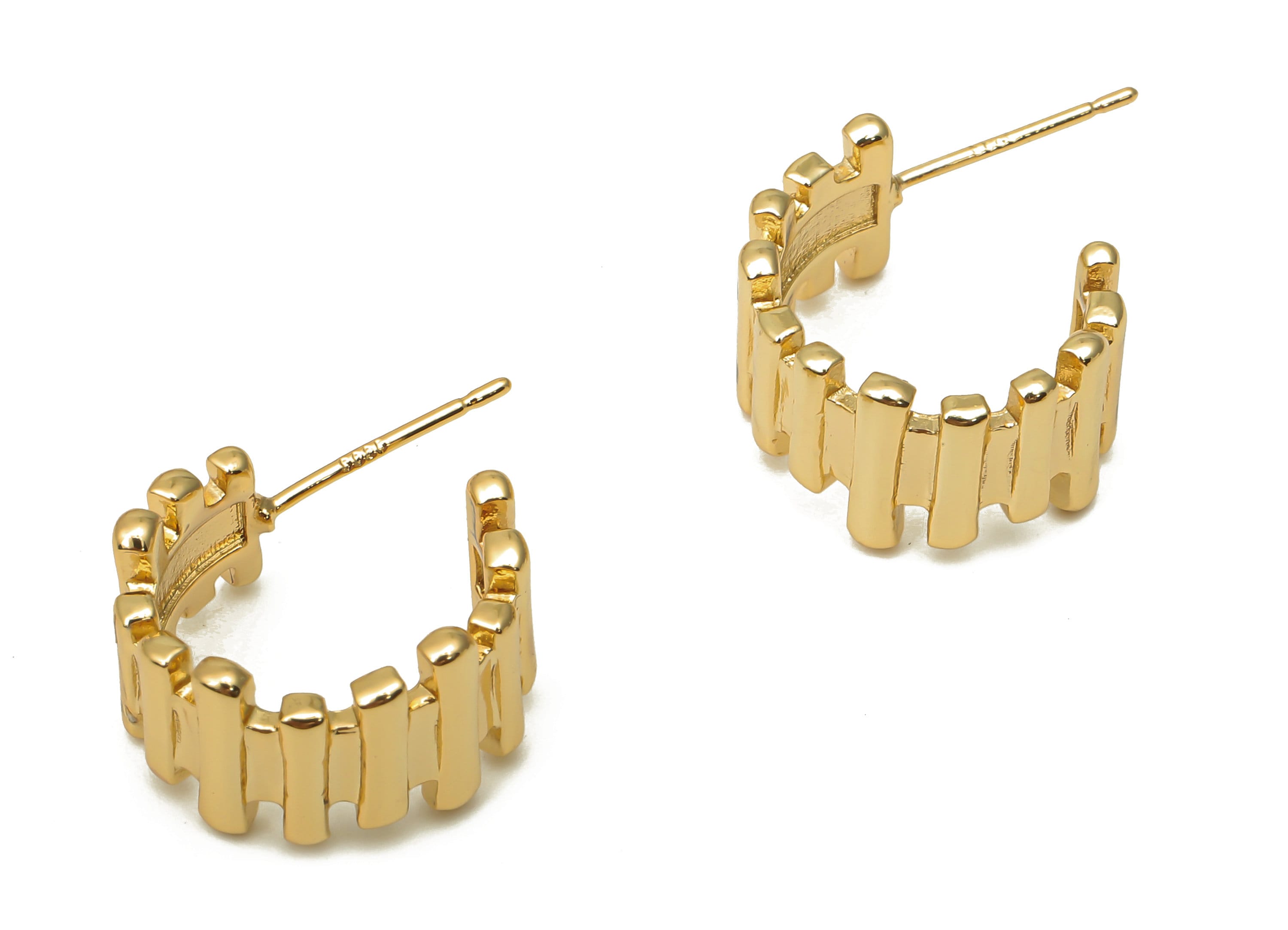 Brass Round Stud Earrings - Circle Thick Open Hoop Earring Posts - 925 Silver Stud - 18K Real Gold Plating - 16.57x14.6x1.89mm - RGP5124 - DOMEDBAZAAR