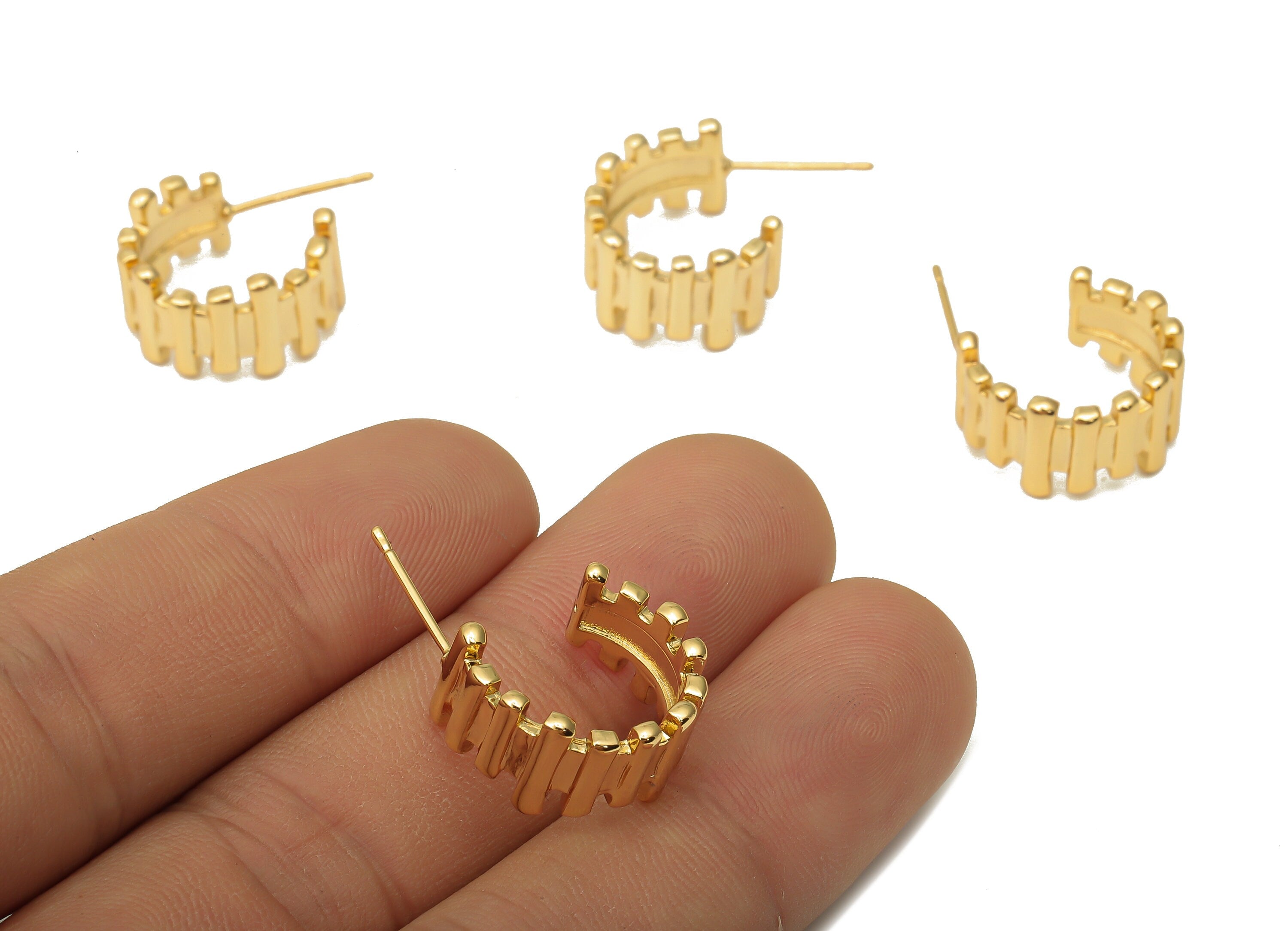 Brass Round Stud Earrings - Circle Thick Open Hoop Earring Posts - 925 Silver Stud - 18K Real Gold Plating - 16.57x14.6x1.89mm - RGP5124 - DOMEDBAZAAR