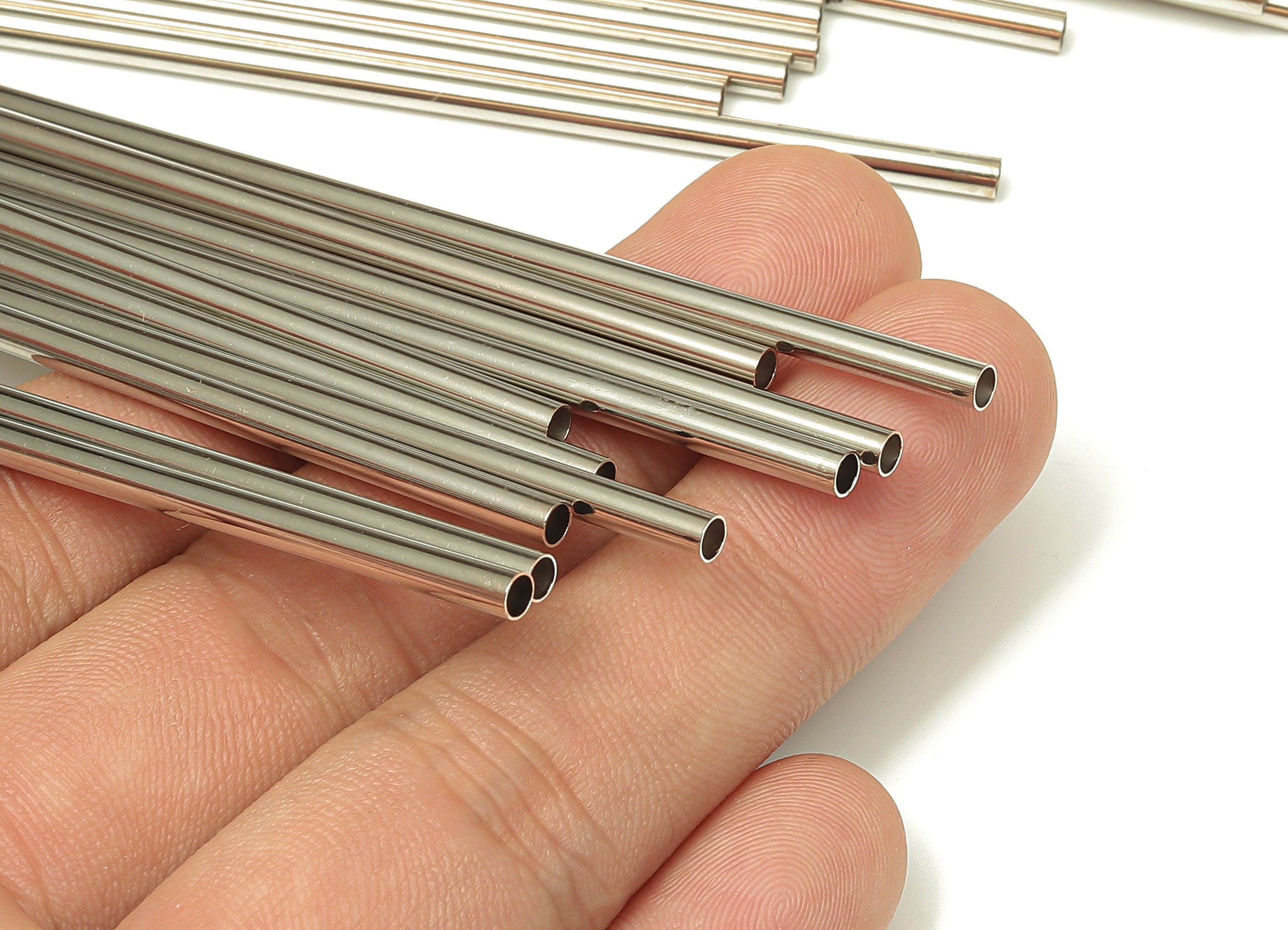 Silver Tone Himmeli Tubes - Brass Round Himmeli DIY Tube Beads - Circle Pipes for Geometric - For Air Plants -3x0.2x110mm- PP4570S-110 - DOMEDBAZAAR