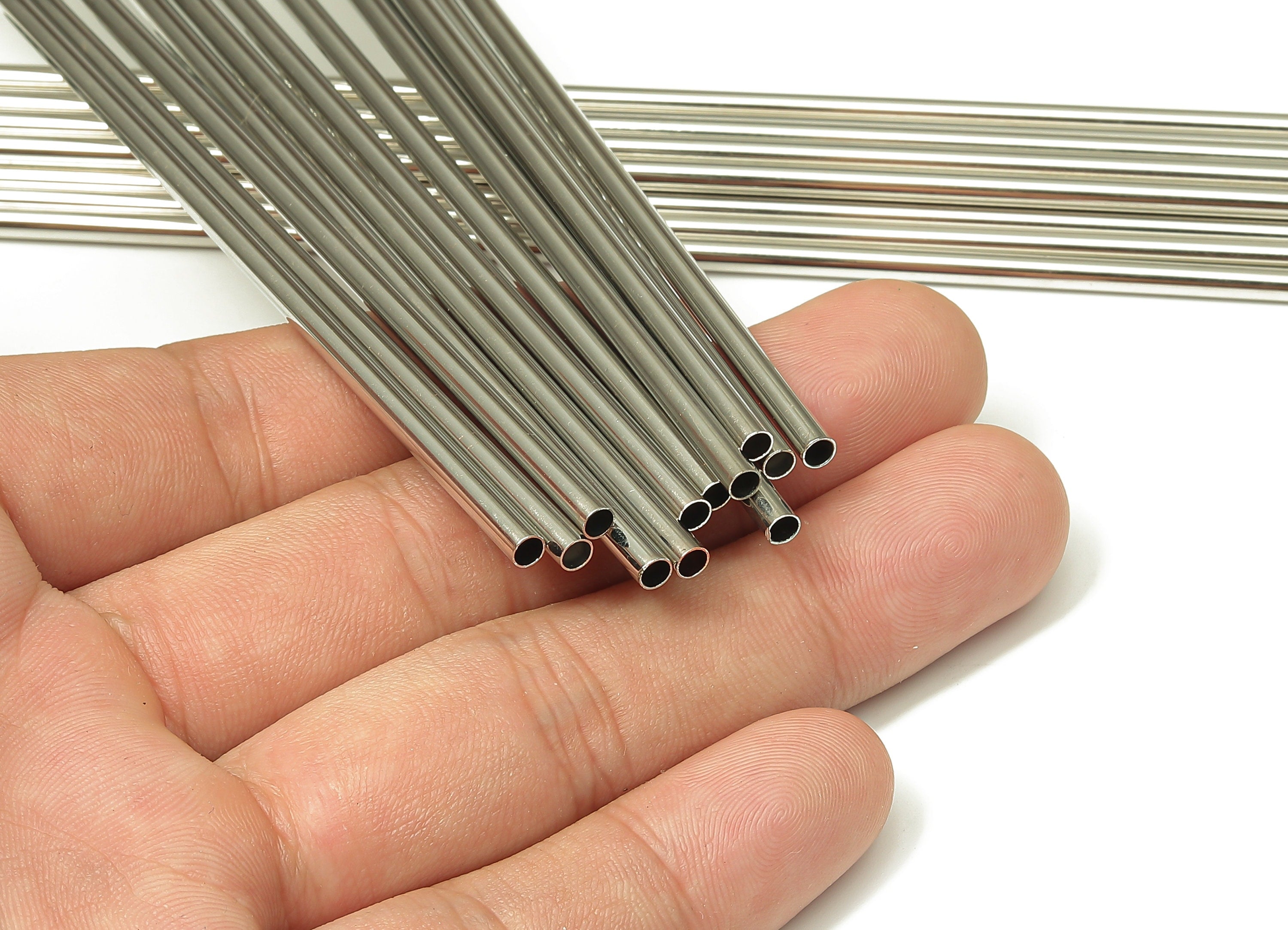 Silver Tone Himmeli Tubes - Brass Round Himmeli DIY Tube Beads - Circle Pipes for Geometric - For Air Plants -3x0.2x300mm- PP4570S-300 - DOMEDBAZAAR