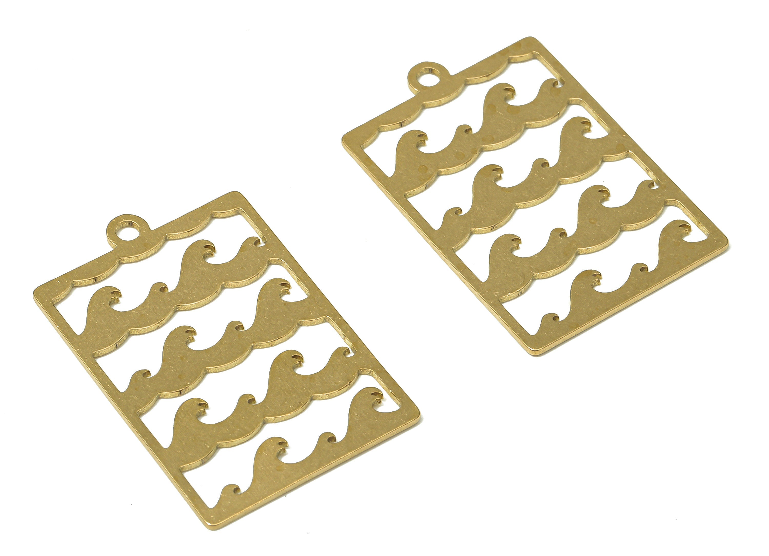 Brass Rectangle Waves Earring Charms - Raw Brass Wavy Pendant With Loop - For Necklace - Earring Findings - 31.76x21x0.67mm - PPA4696 - DOMEDBAZAAR