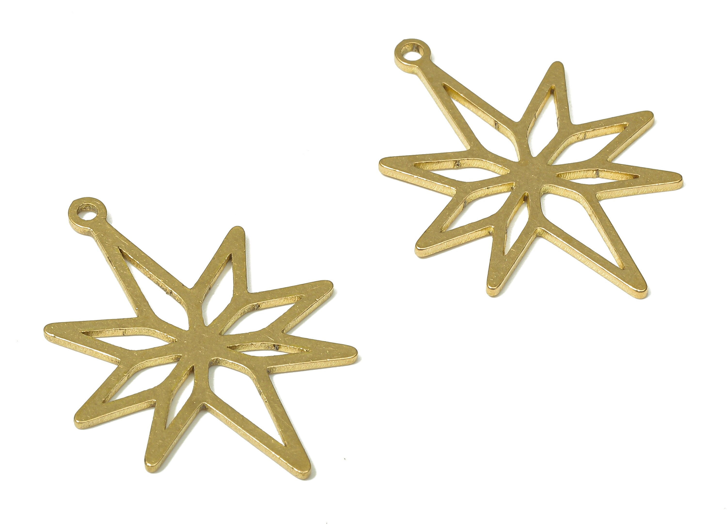 Brass Star Earring Charms - Raw Brass Star Pendant With Loop - For Necklace - Earring Findings - 29.9x21.09x0.88mm - PPA4921 - DOMEDBAZAAR