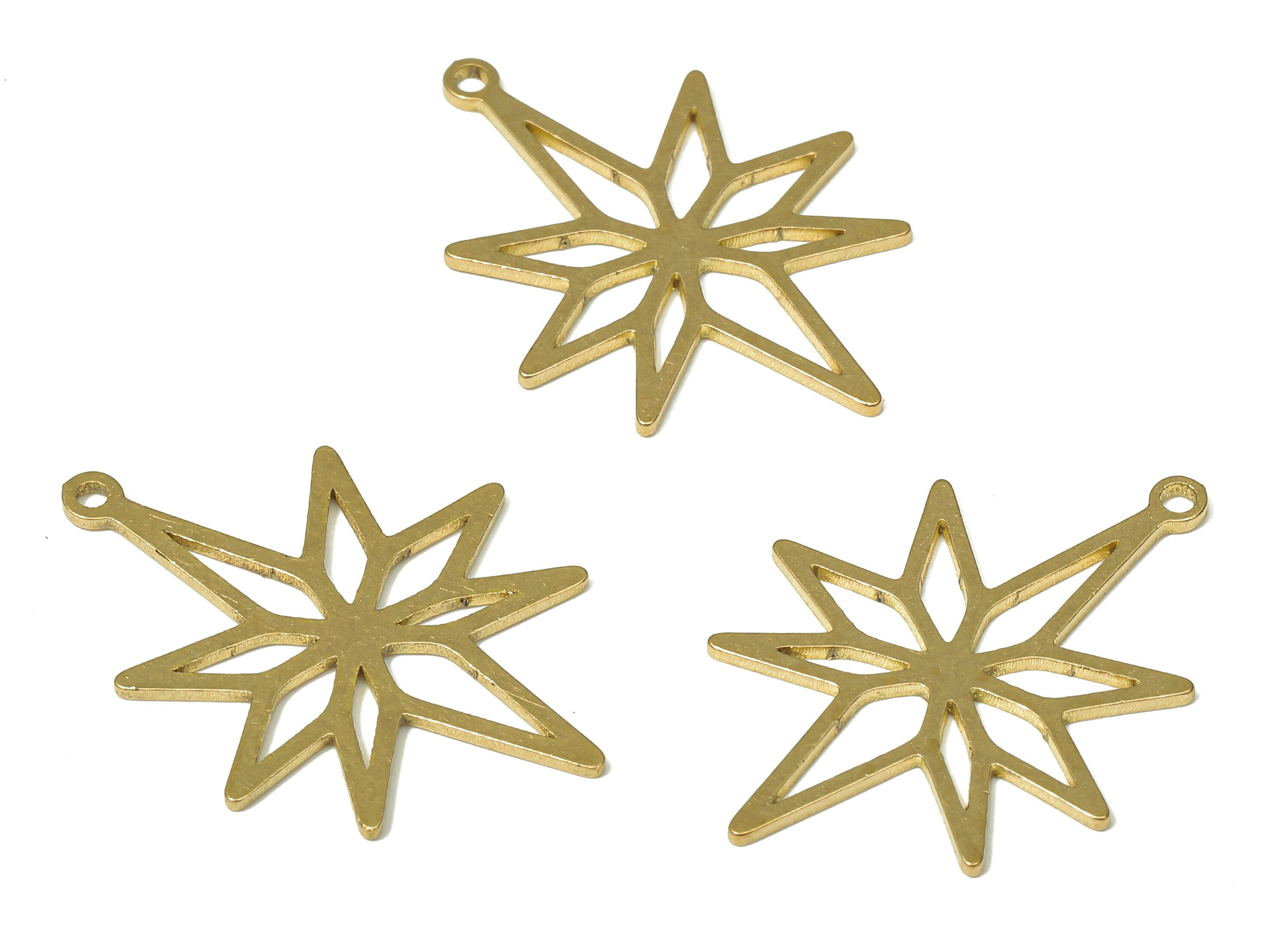 Brass Star Earring Charms - Raw Brass Star Pendant With Loop - For Necklace - Earring Findings - 29.9x21.09x0.88mm - PPA4921 - DOMEDBAZAAR