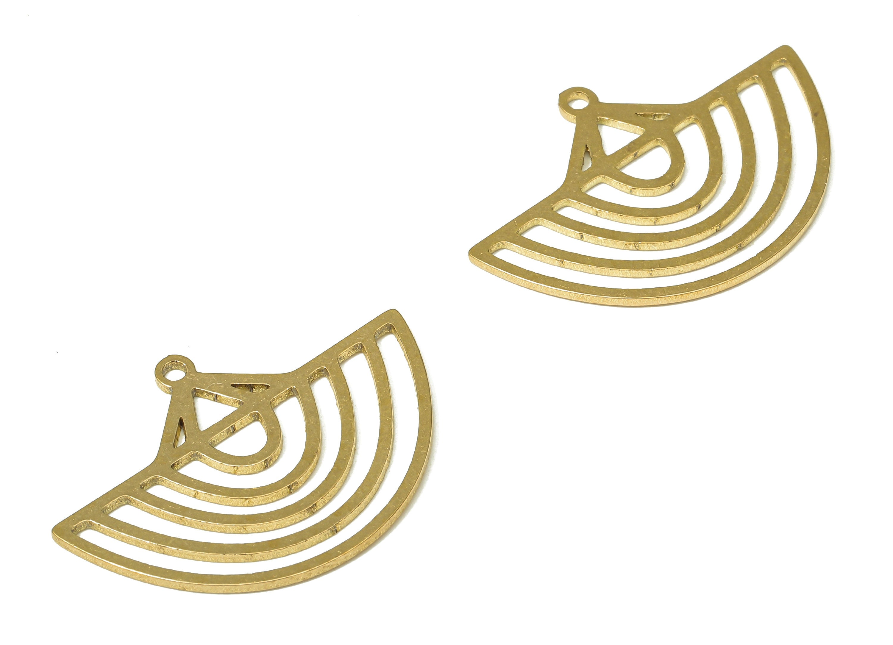 Brass Semicircle Earring Charms - Raw Brass Fan Pendant With Loop - For Necklace - Dome Earring Charm - 29.6x21.72x0.86mm - PPA4925 - DOMEDBAZAAR