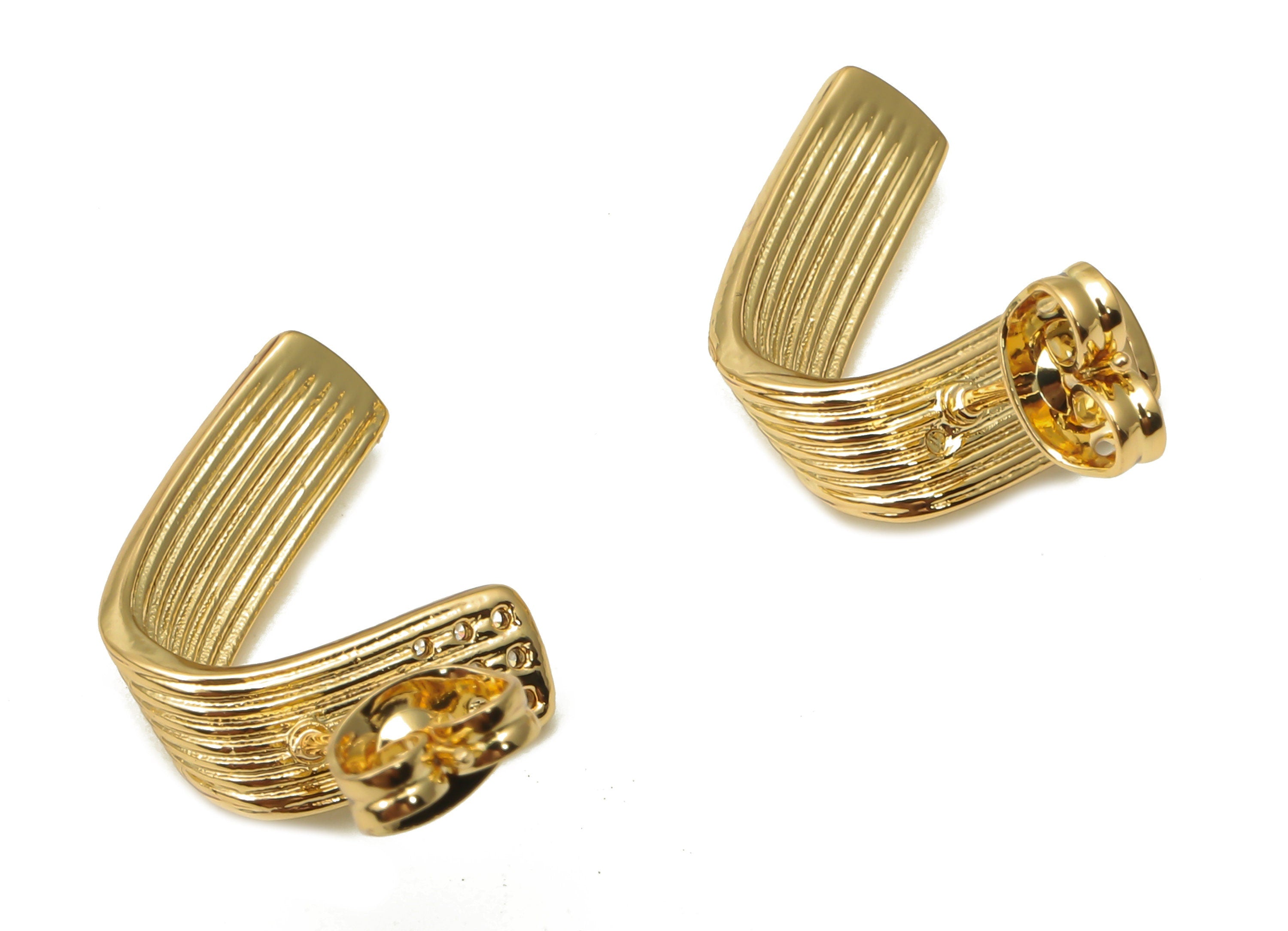 Brass Earring Stud With Zircons - Brass Thick Curved Earrings - 925 Silver Stud - 18K Real Gold Plated Brass - 16.57x15.6x1.5mm - RGP5130 - DOMEDBAZAAR