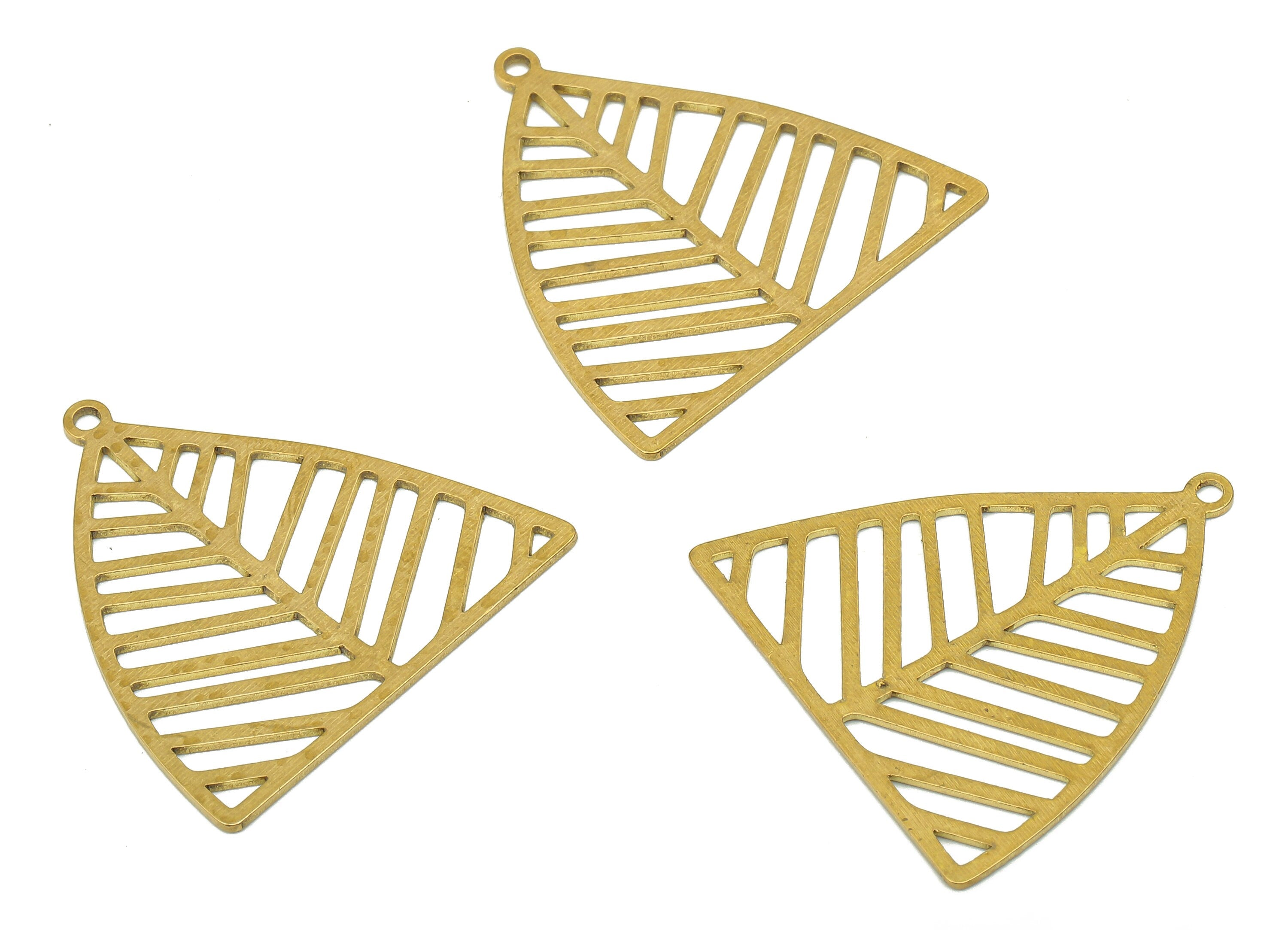 Brass Triangle Nervure Earring Charms - Raw Brass Leaf Cutout Pendant With Loop - For Necklace - 27.77x27.08x0.65mm - PPA5290 - DOMEDBAZAAR