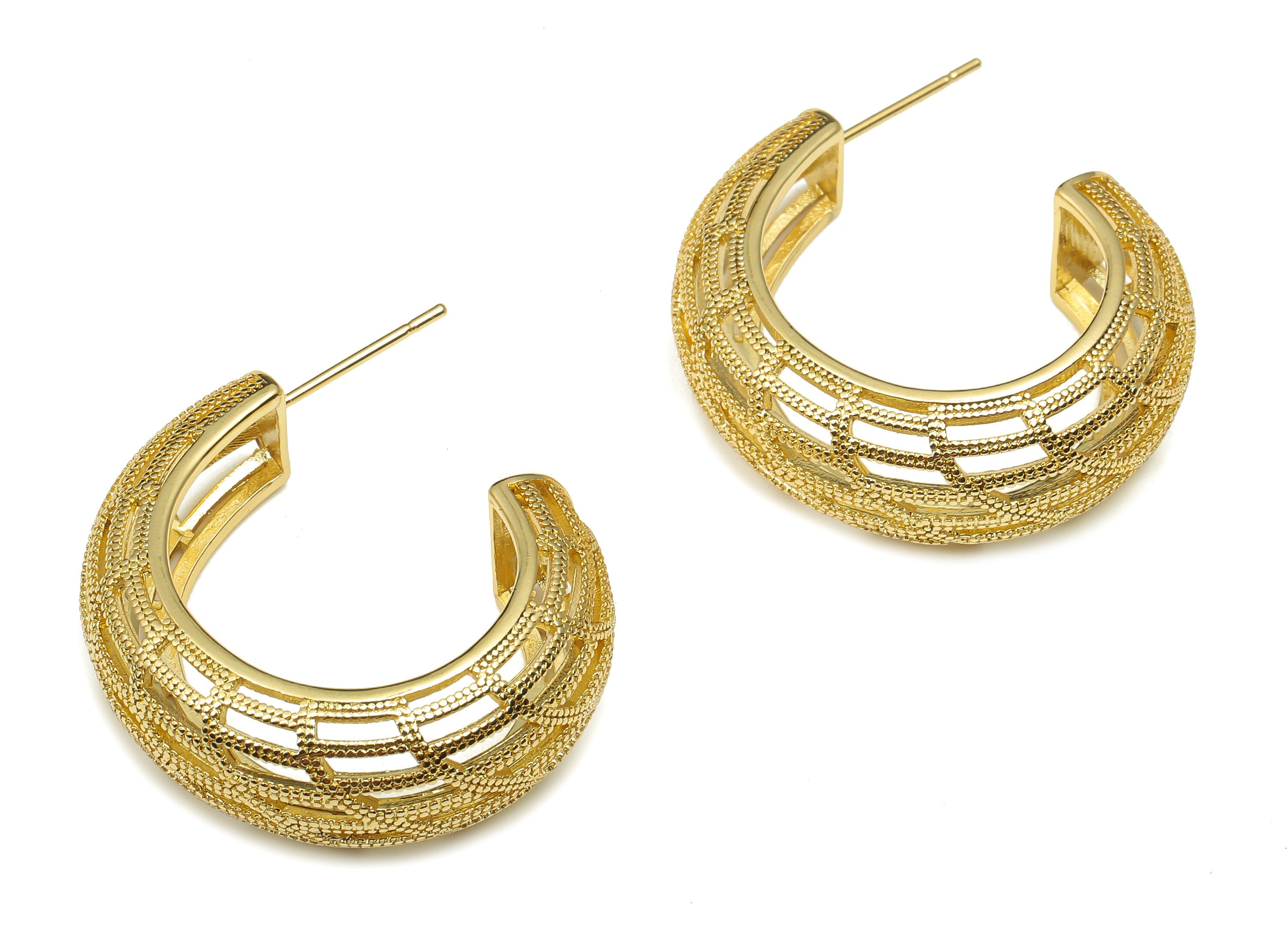 Brass Earring Post - Gold Open Hoop Earring - Thick Hoop - Stainless Steel Stud - 18K Real Gold Plating - 29.52x25.53x2.28mm - RGP5234 - DOMEDBAZAAR