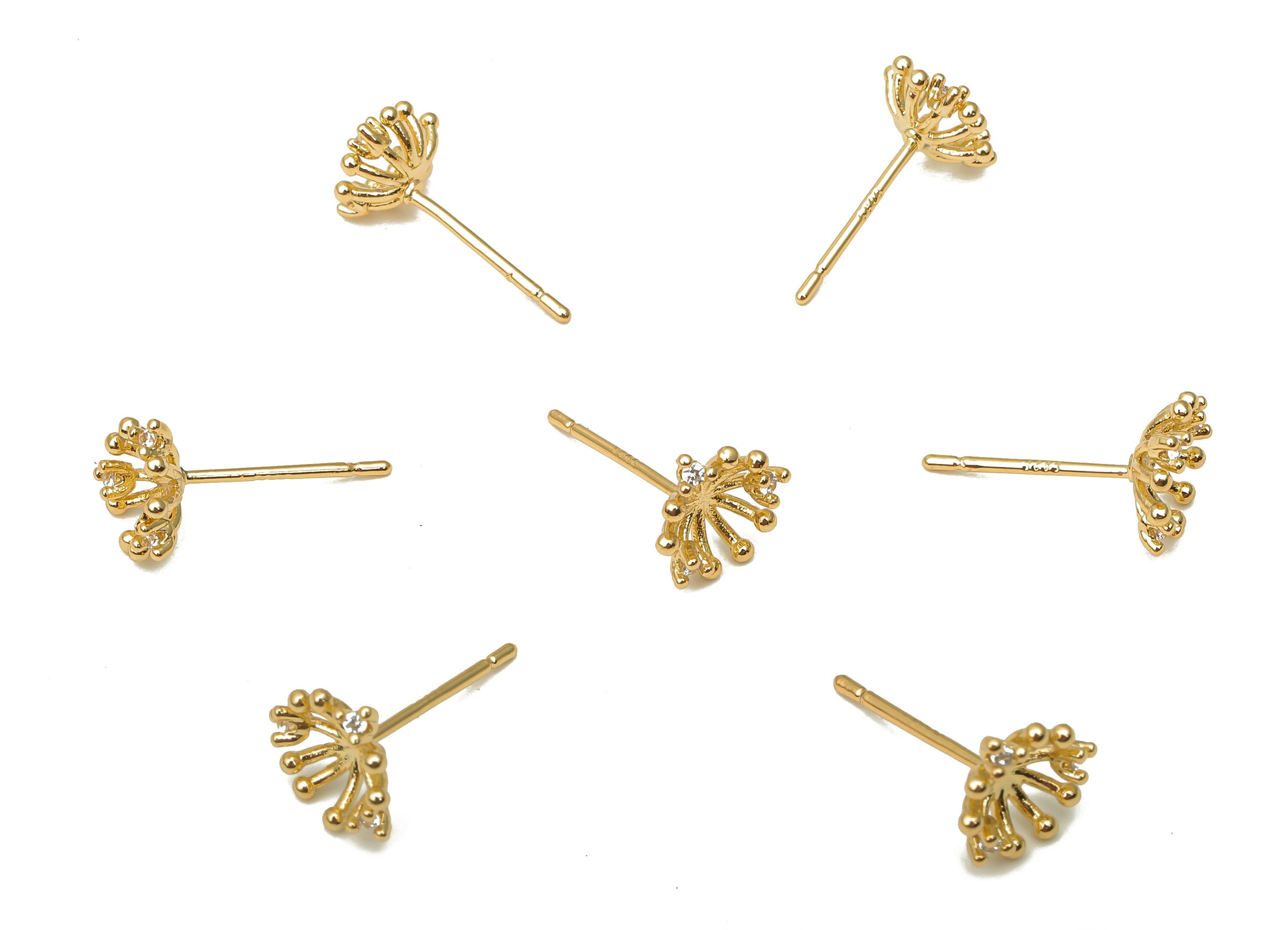 Brass Flower Earring Stud with Zircon - Brass Flower Post - 925 Silver Stud - 18K Real Gold Plated Brass - 8.93x8.93x1.75mm - RGP5144 - DOMEDBAZAAR