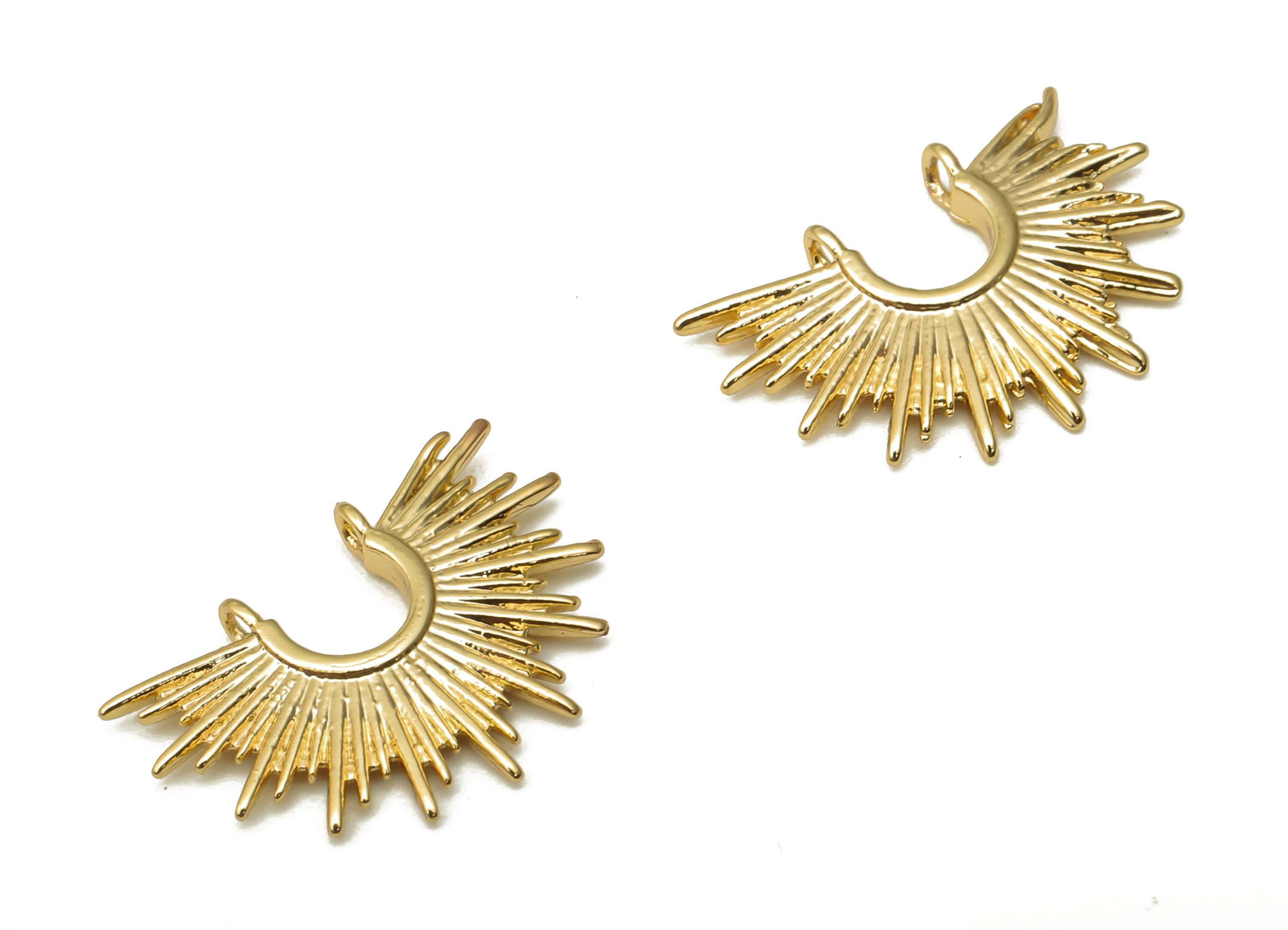 Brass Half Sunshine Earring Connector - Brass Pendant - Brass Sun Connector - 18K Real Gold Plated Brass - 16x10.73x1.81mm - RGP5146 - DOMEDBAZAAR