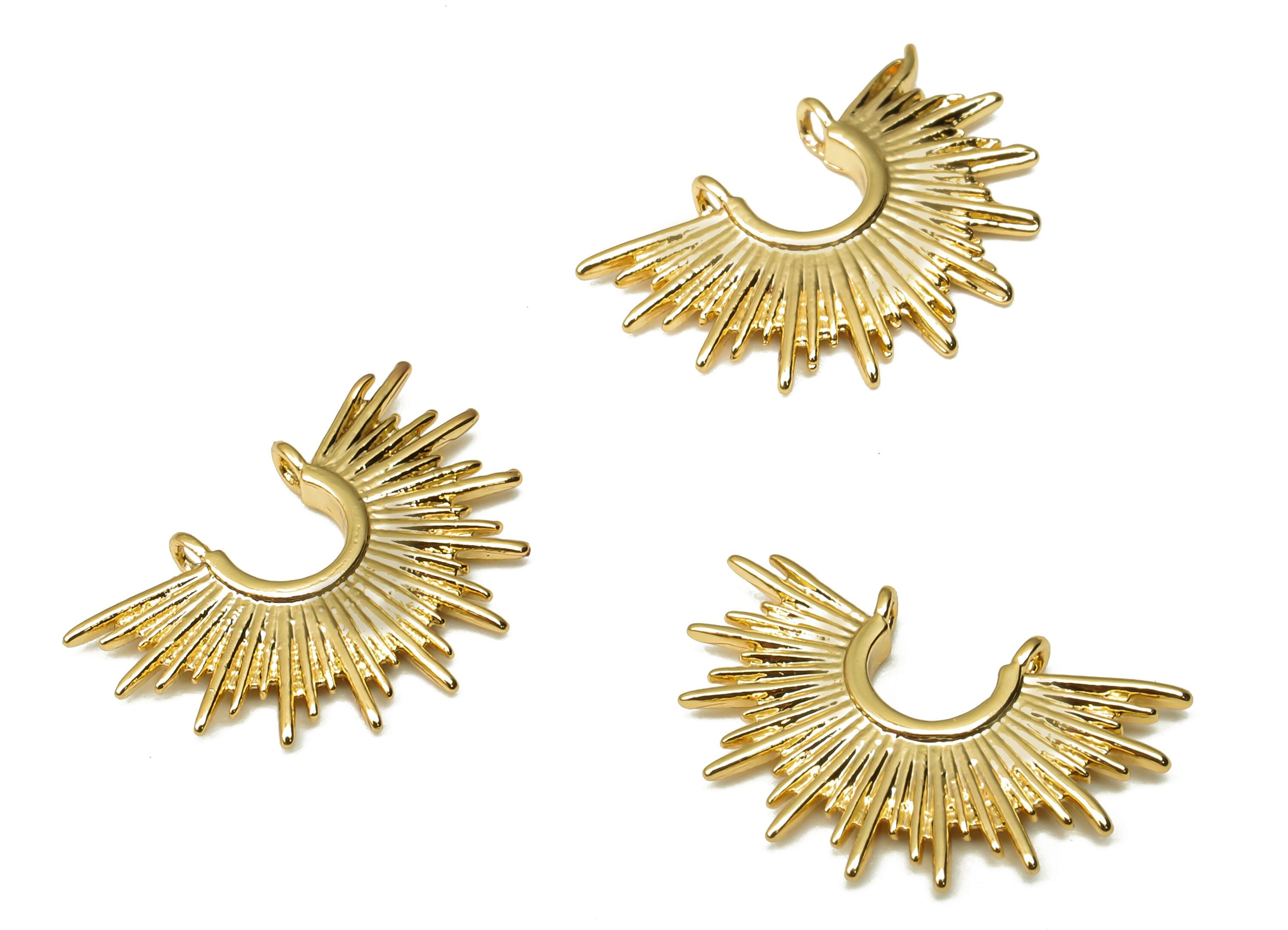 Brass Half Sunshine Earring Connector - Brass Pendant - Brass Sun Connector - 18K Real Gold Plated Brass - 16x10.73x1.81mm - RGP5146 - DOMEDBAZAAR