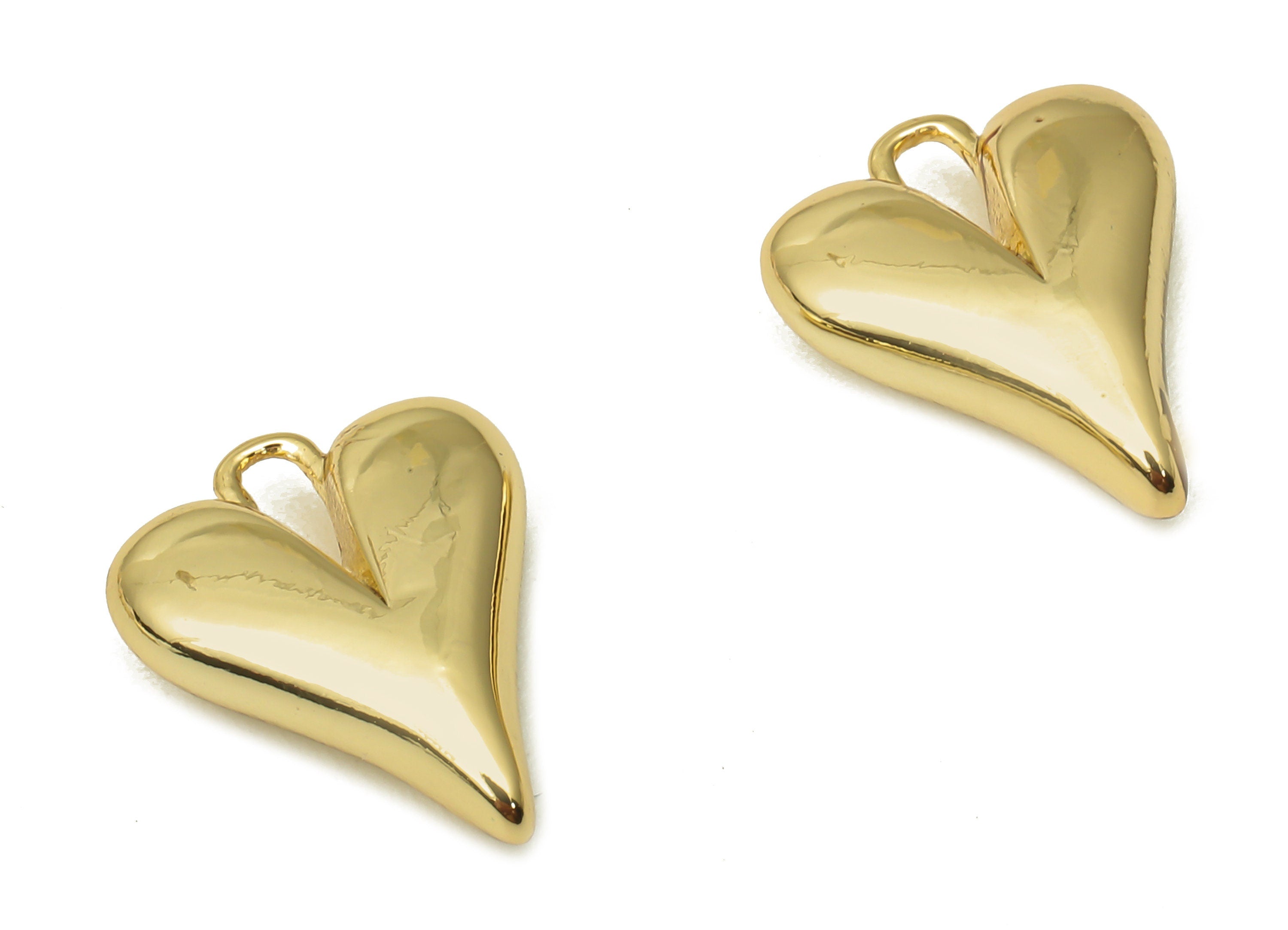 Brass Heart Earring Charm - Brass Heart Pendant - For Necklace - For Bracelet - 18K Real Gold Plated Brass - 13.8x11.07x3.64mm - RGP5152 - DOMEDBAZAAR