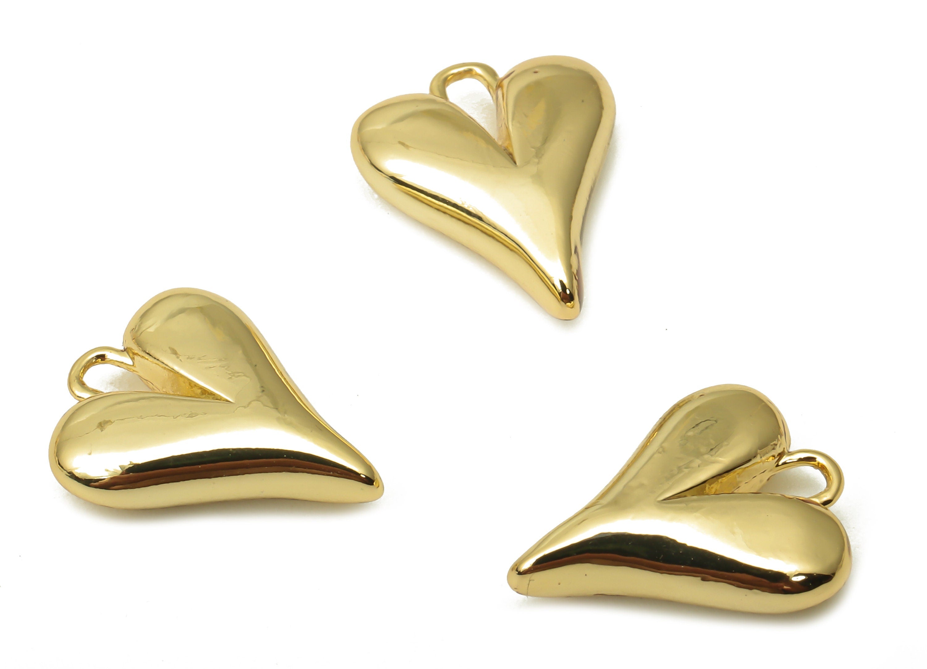 Brass Heart Earring Charm - Brass Heart Pendant - For Necklace - For Bracelet - 18K Real Gold Plated Brass - 13.8x11.07x3.64mm - RGP5152 - DOMEDBAZAAR