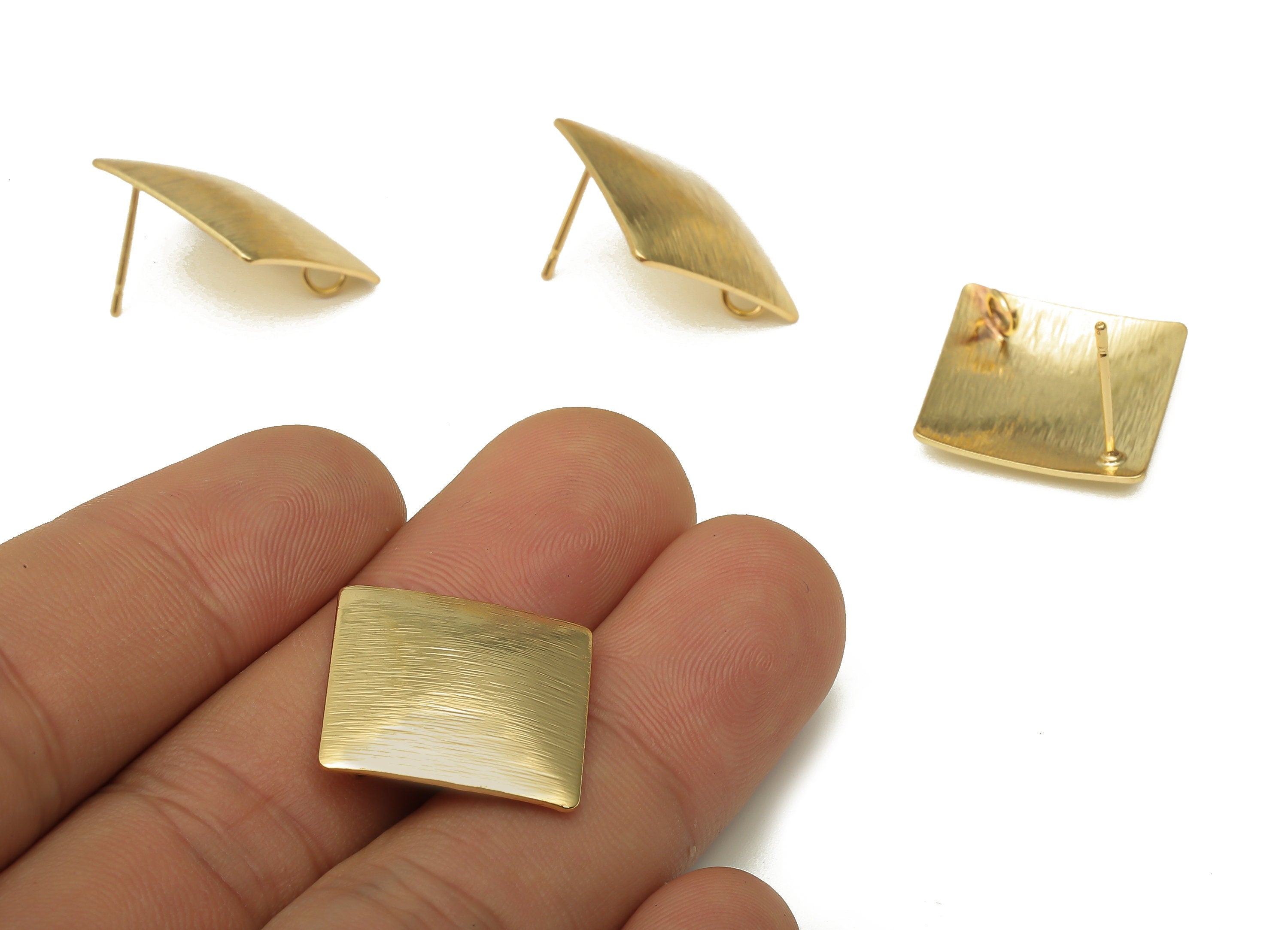 Brass Diamond Earring Post - Textured Rhombus Earring With Loop Stud -Stainless Steel Stud - 18K Real Gold Plating -18.6x18.6x0.6mm -RGP5163 - DOMEDBAZAAR