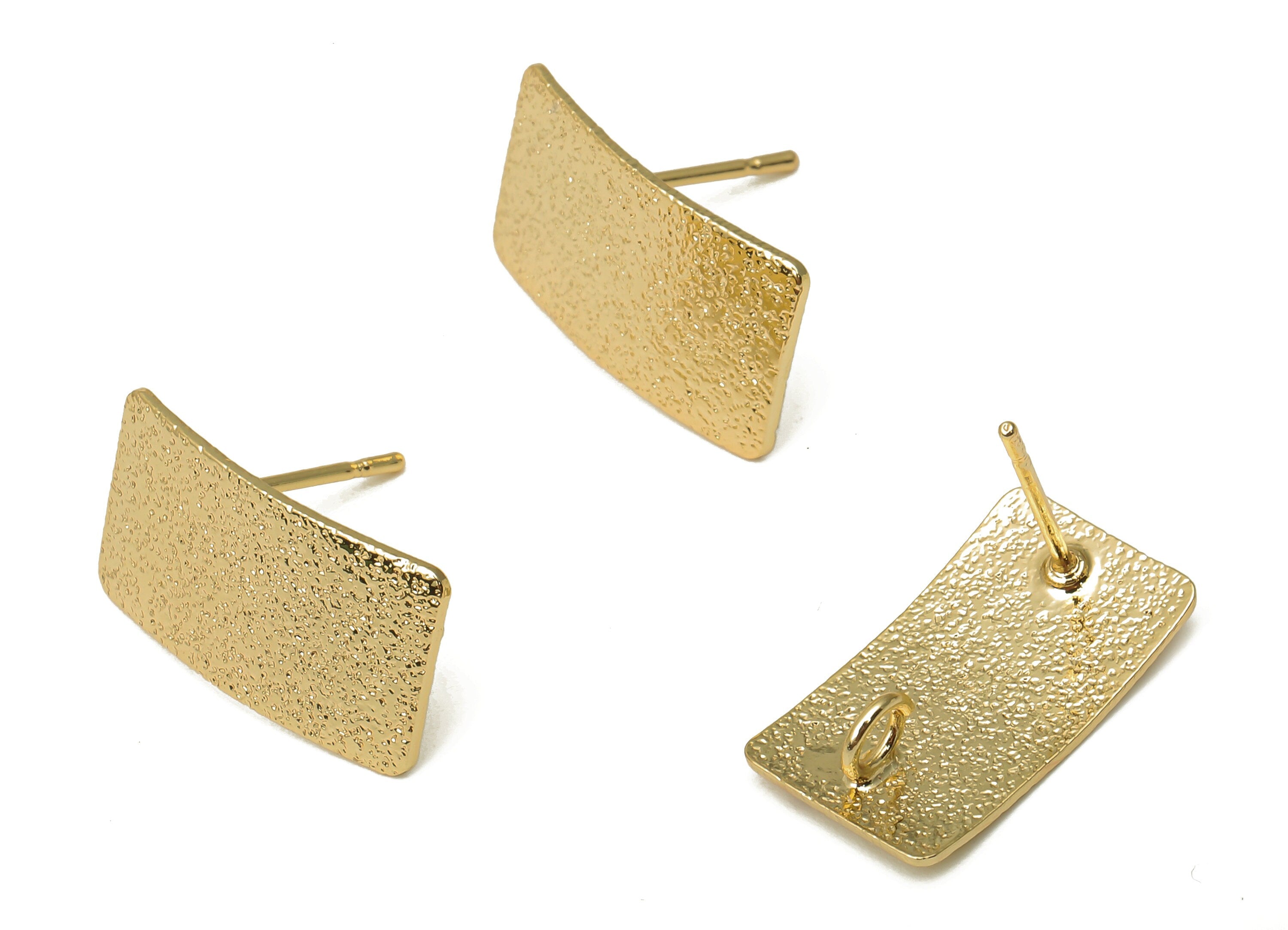 Brass Curved Rectangle Earring Posts - Earring Stud With Loop - Stainless Steel Stud - 18K Real Gold Plated - 17.8x10.08x0.5mm - RGP5166 - DOMEDBAZAAR