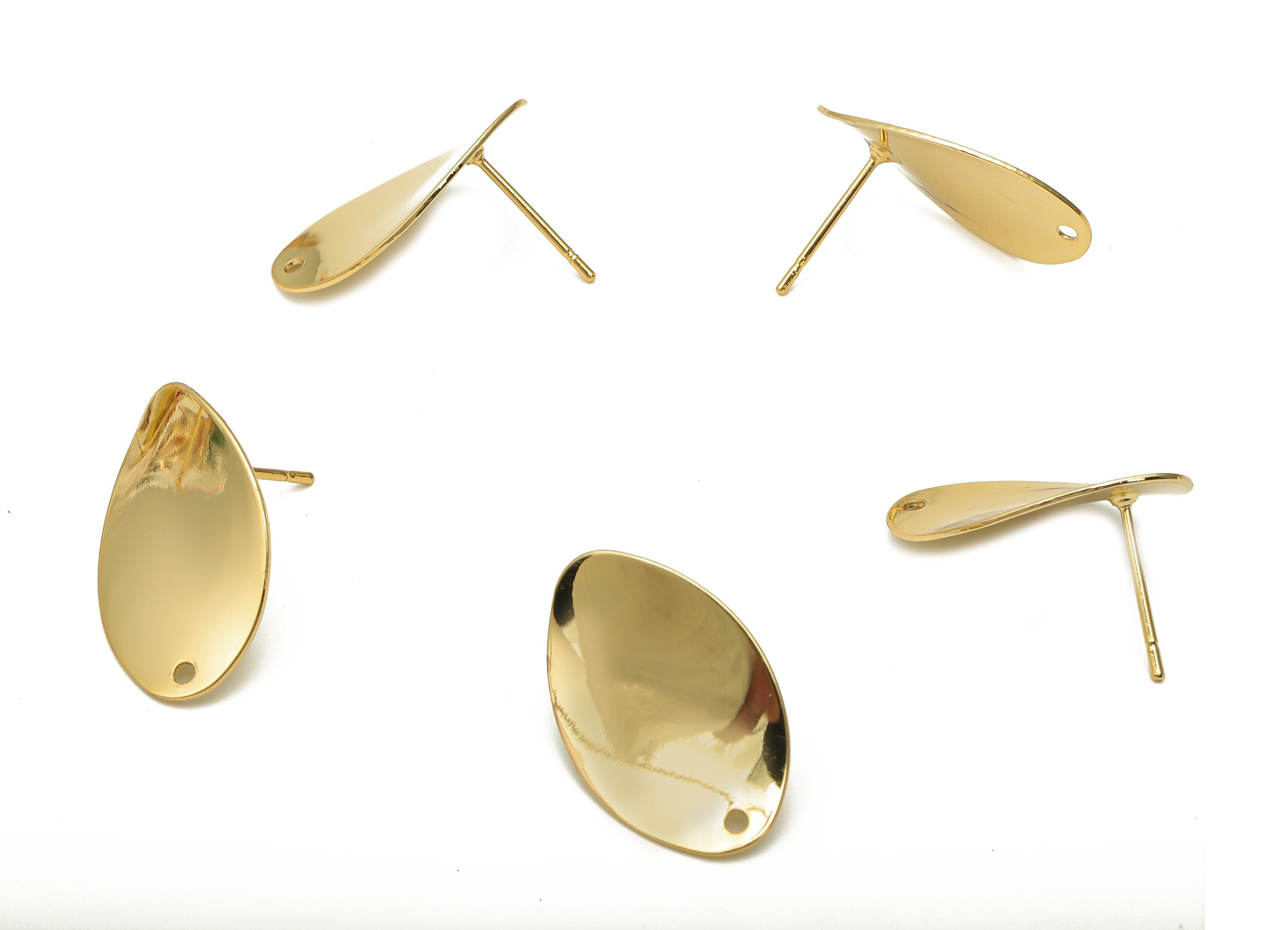 Brass Wavy Oval Earring Posts - Curved Oval Studs - Stainless Steel Stud - Oval Posts - 18K Real Gold Plated Stud - 22x14.54x0.6mm - RGP5170 - DOMEDBAZAAR
