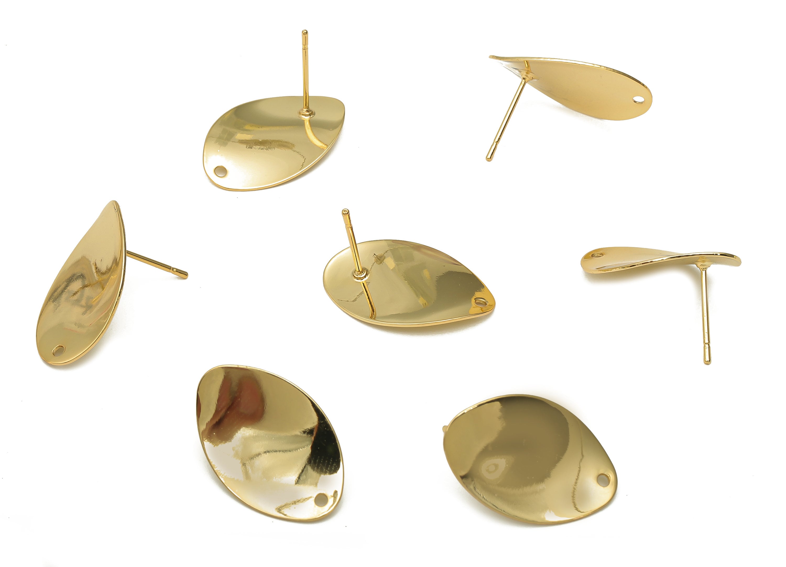Brass Wavy Oval Earring Posts - Curved Oval Studs - Stainless Steel Stud - Oval Posts - 18K Real Gold Plated Stud - 22x14.54x0.6mm - RGP5170 - DOMEDBAZAAR