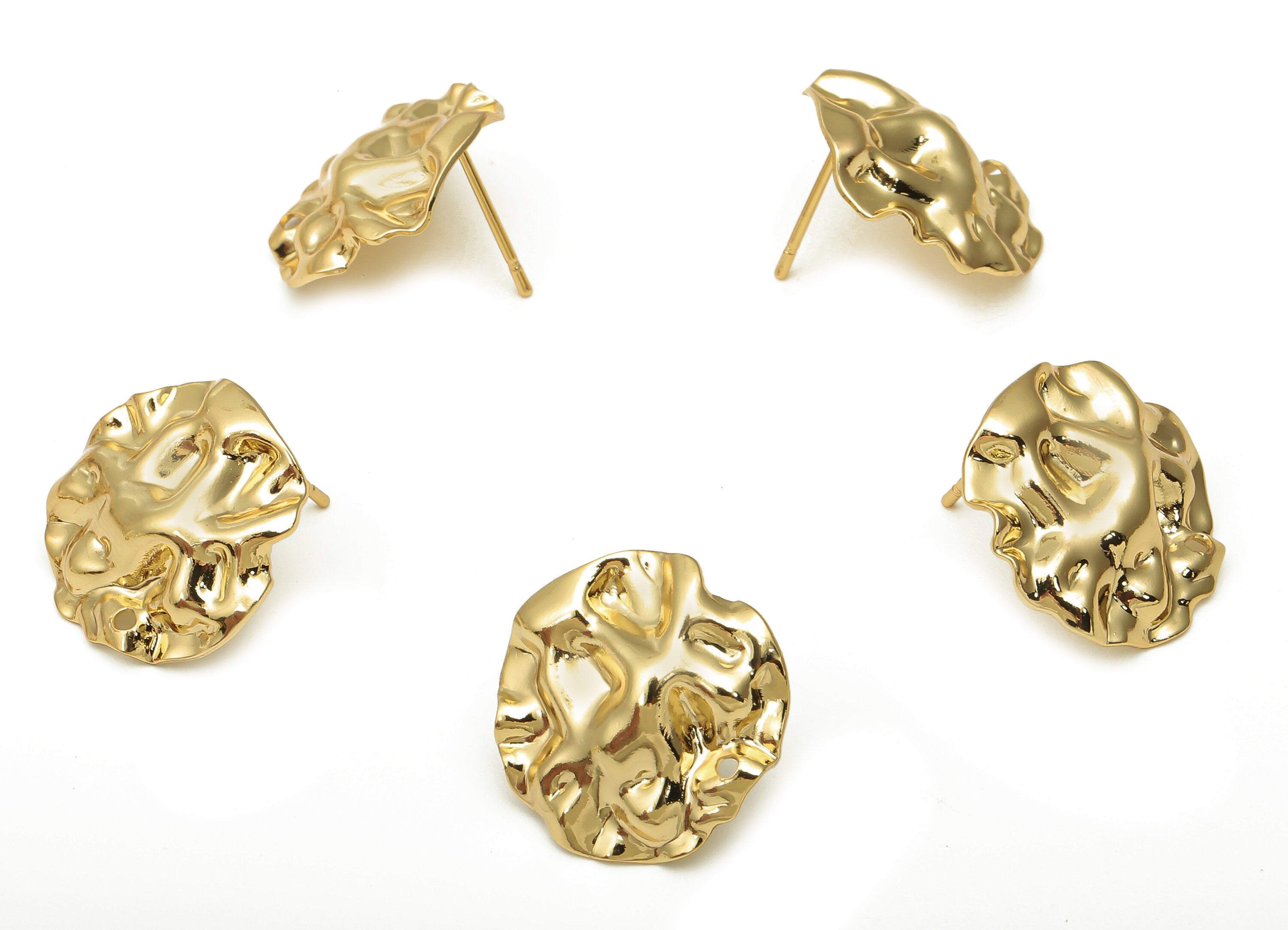 Brass Dainty Earrings Stud - Brass Gold Plated Round Post - Stainless Steel Stud - 18K Real Gold Plated Brass -18.42x18.42x1.1mm - RGP5171 - DOMEDBAZAAR