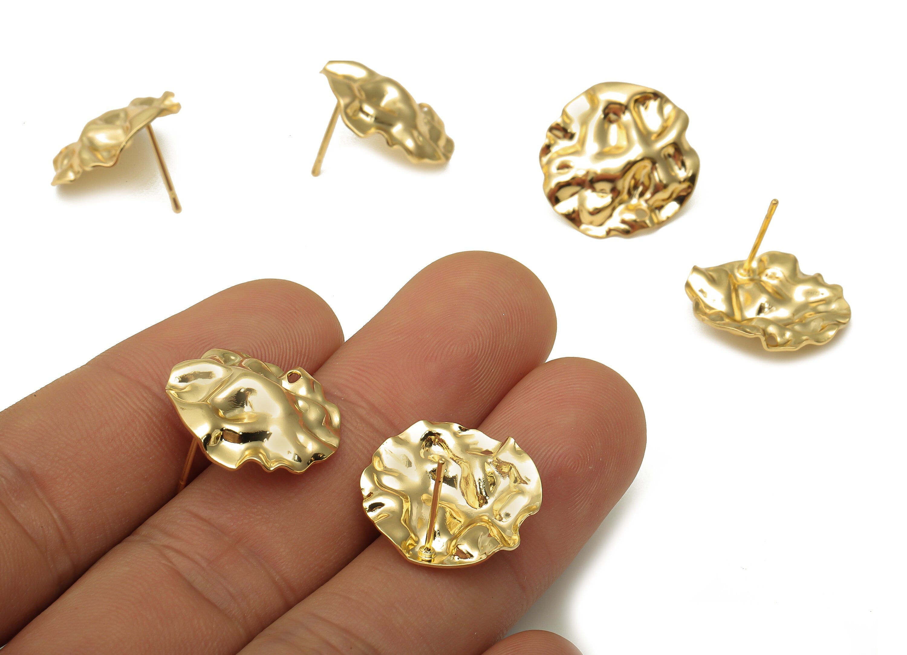 Brass Dainty Earrings Stud - Brass Gold Plated Round Post - Stainless Steel Stud - 18K Real Gold Plated Brass -18.42x18.42x1.1mm - RGP5171 - DOMEDBAZAAR