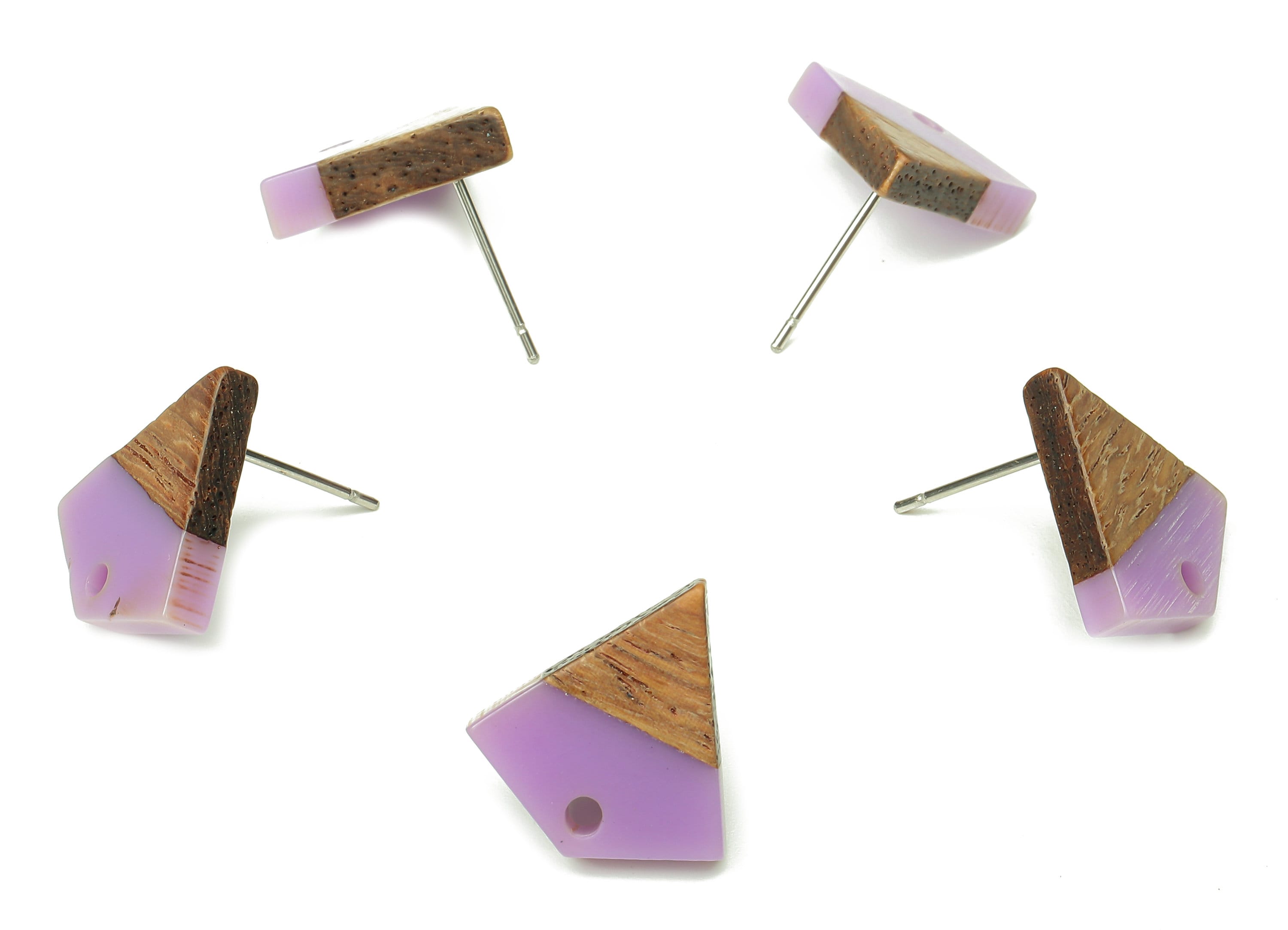 Natural Wooden Diamond Earring Stud - Walnut Wood Purple Resin Rhombus Post - 316 Stainless Steel Stud - 16.35x15.23x3.28mm - BB1254G - DOMEDBAZAAR