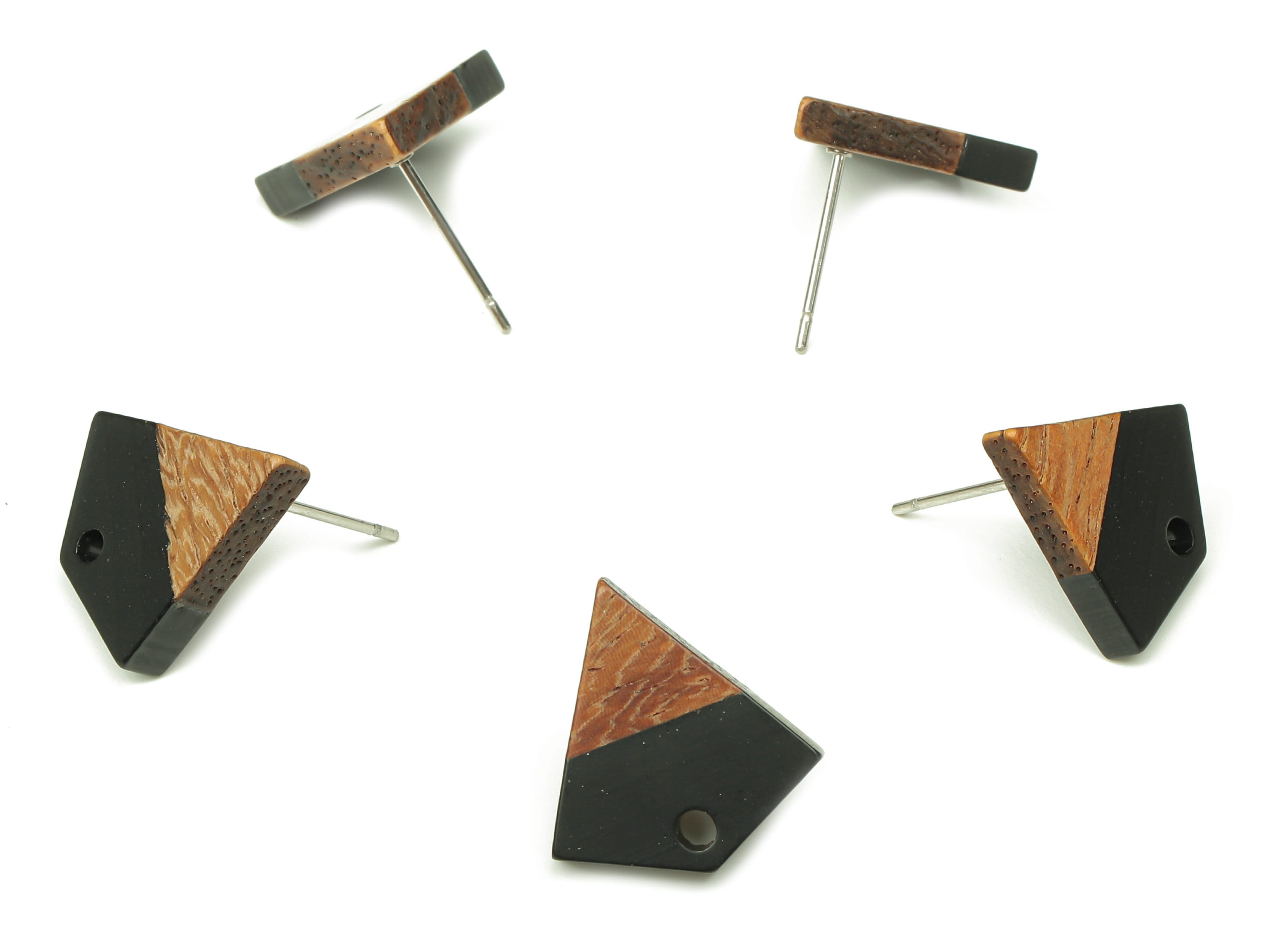 Natural Wooden Diamond Earring Stud - Walnut Wood Black Resin Rhombus Post - 316 Stainless Steel Stud - 16.35x15.23x3.28mm - BB1254H - DOMEDBAZAAR
