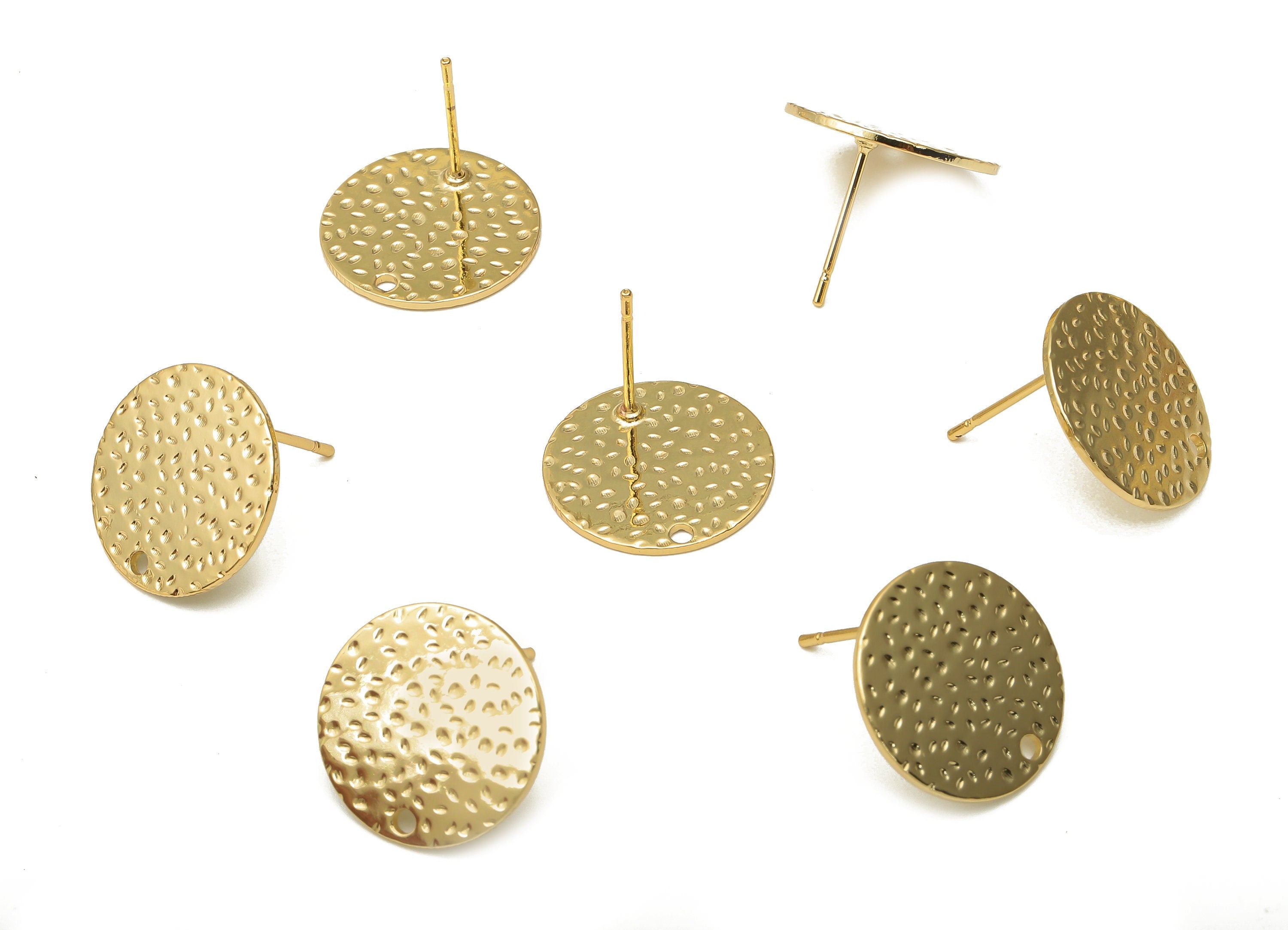 Brass Round Dots Earring Stud - Circle Spotted Earring Posts - Stainless Steel Stud - 18K Real Gold Plating - 16.04x16.04x0.81mm -RGP5177 - DOMEDBAZAAR