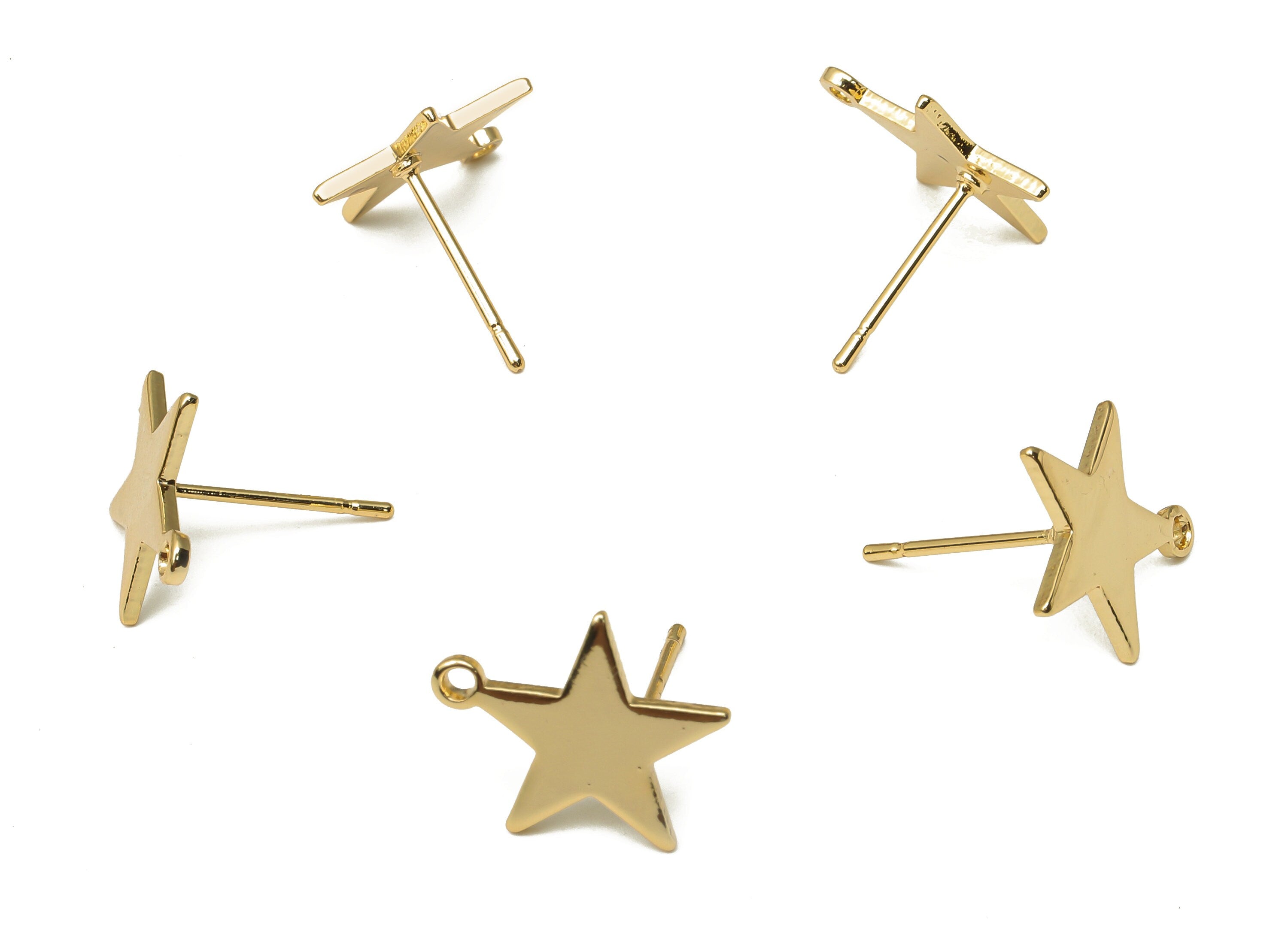 Brass Star Earring Post - Brass Stud With Loop - Stainless Steel Stud - 18K Real Gold Plated Brass - Star Post - 13.78x12.81x1.09mm -RGP5178 - DOMEDBAZAAR
