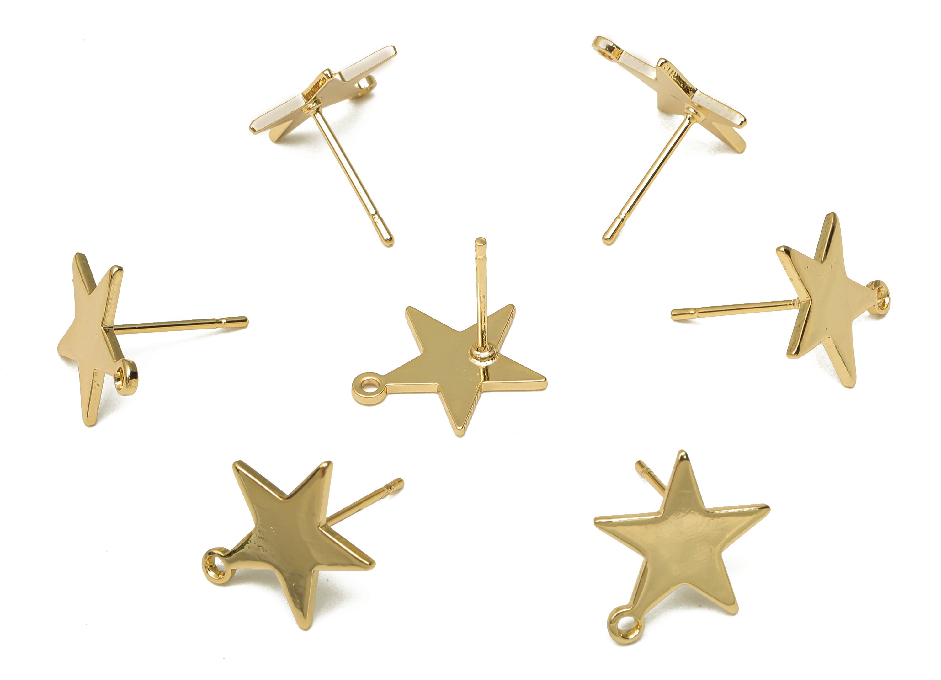 Brass Star Earring Post - Brass Stud With Loop - Stainless Steel Stud - 18K Real Gold Plated Brass - Star Post - 13.78x12.81x1.09mm -RGP5178 - DOMEDBAZAAR